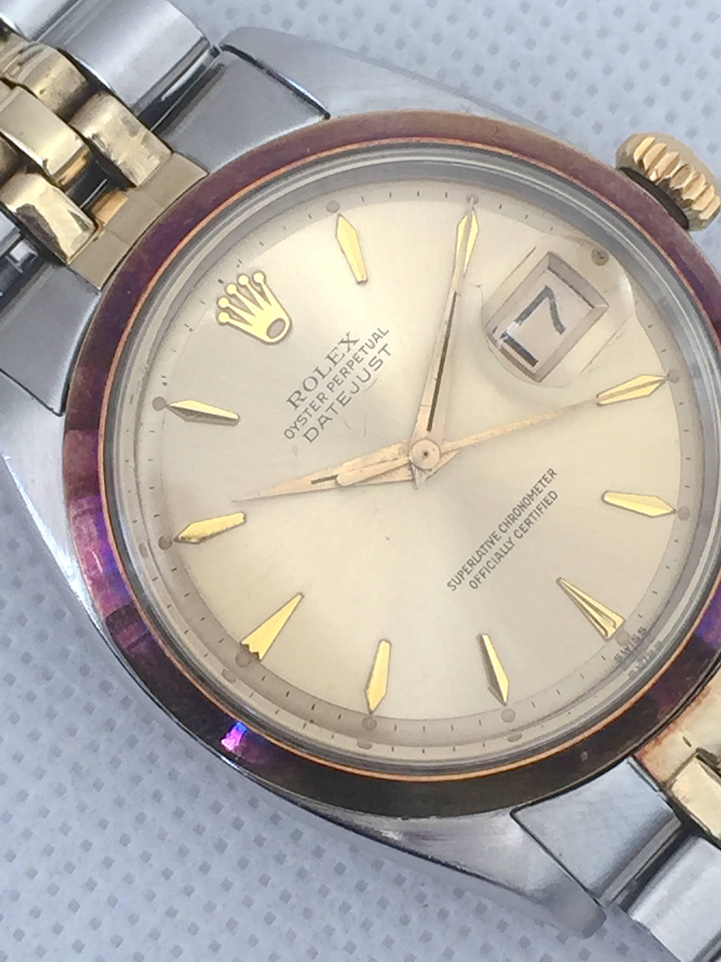 Women's or Men's Rolex Yellow Gold Stainless Steel Vintage Datejust Automatic Wristwatch, 1960s