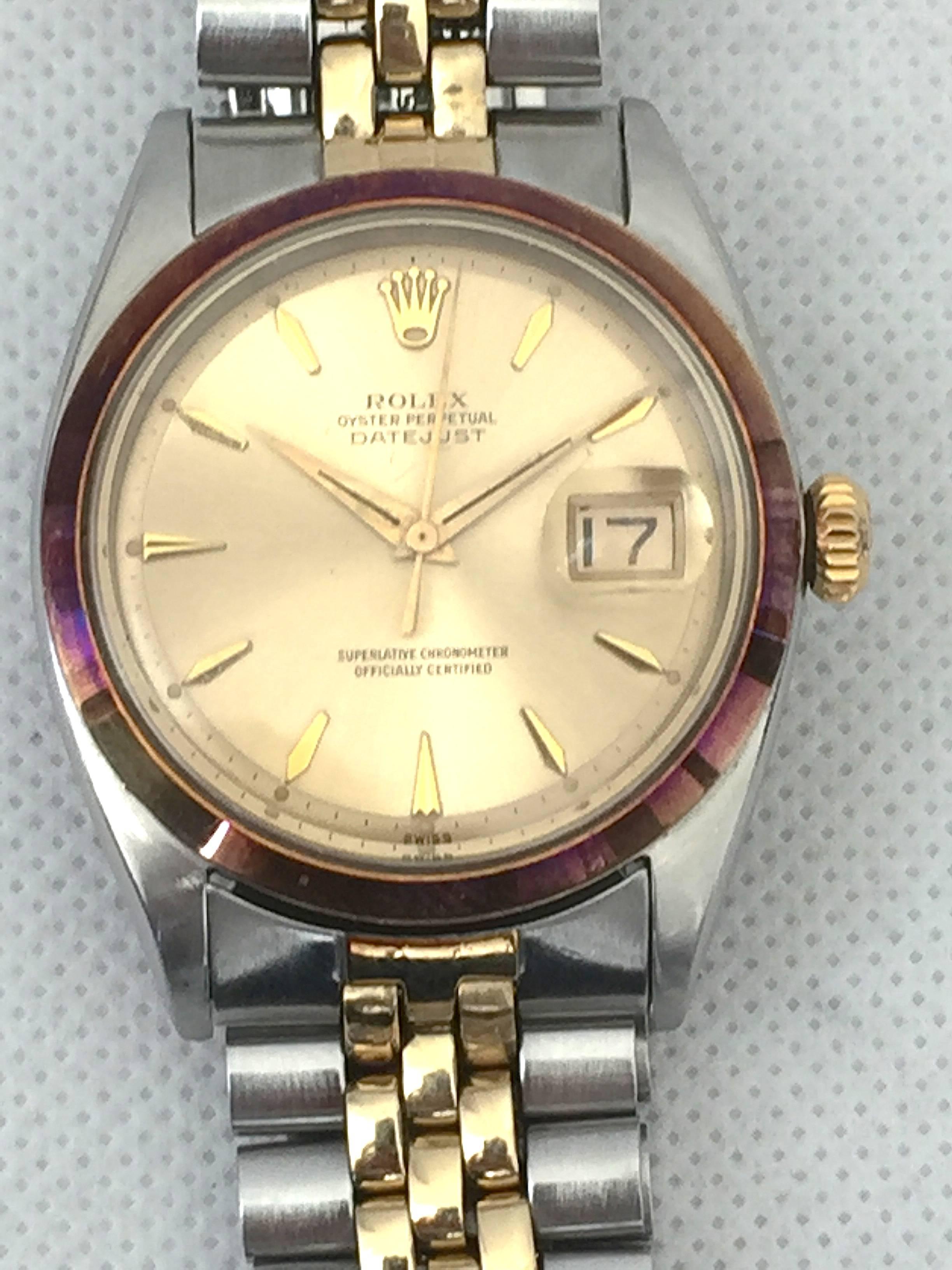 Rolex Yellow Gold Stainless Steel Vintage Datejust Automatic Wristwatch, 1960s 1