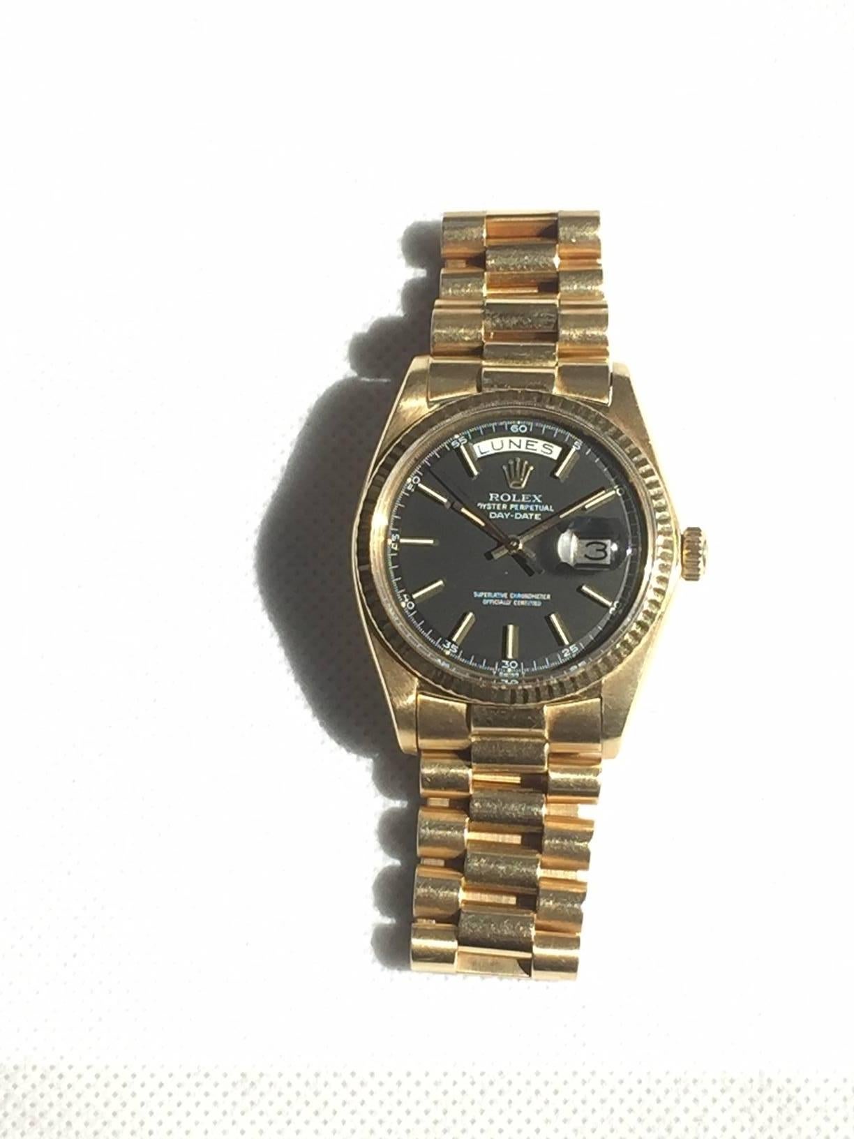 Rolex Yellow Gold Day-Date Presidential Automatic Wristwatch, 1970s In Excellent Condition In New York, NY