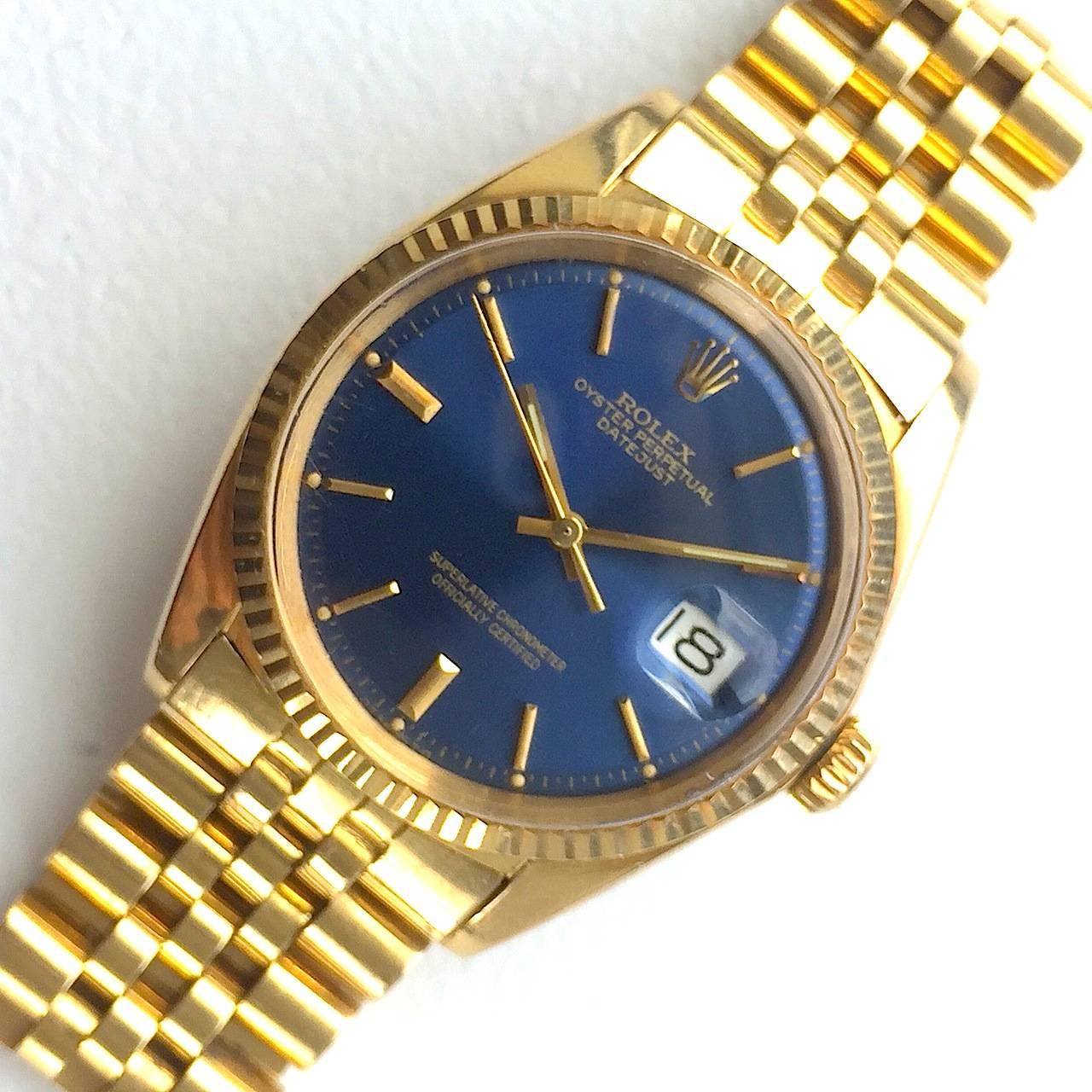 Rolex Yellow Gold Oyster Perpetual Datejust Automatic Wristwatch, 1970s In Excellent Condition In New York, NY
