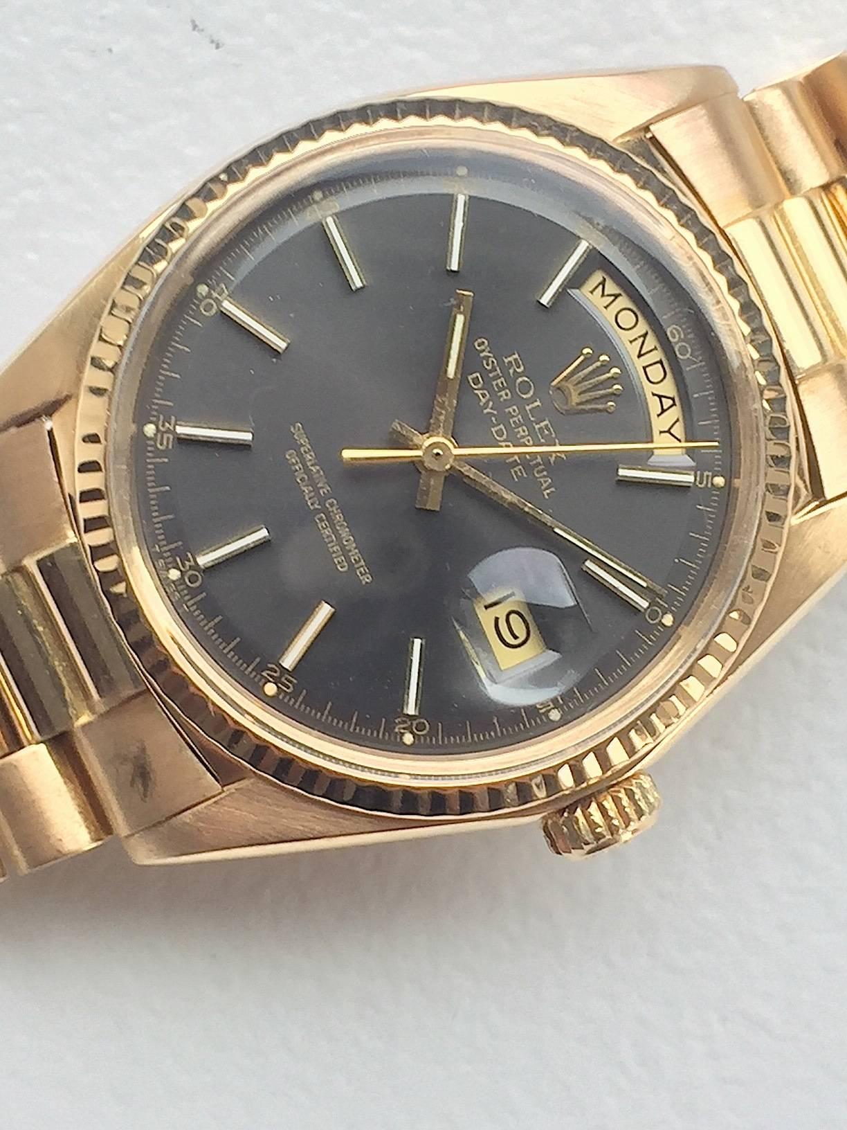 Rolex Yellow Gold Day-Date President Automatic Wristwatch, 1970s In Good Condition In New York, NY