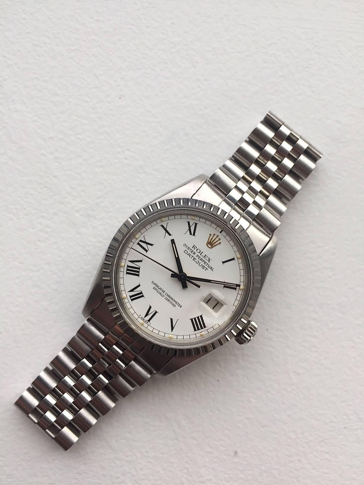 Rolex Stainless Steel Oyster Perpetual Buckley Dial Datejust Wristwatch In Excellent Condition In New York, NY