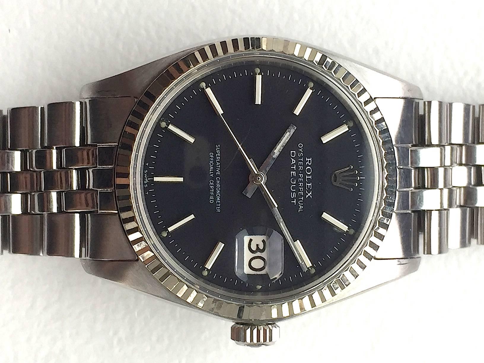 Women's or Men's Rolex White Gold and Stainless Black Dial Oyster Perpetual Datejust Wristwatch