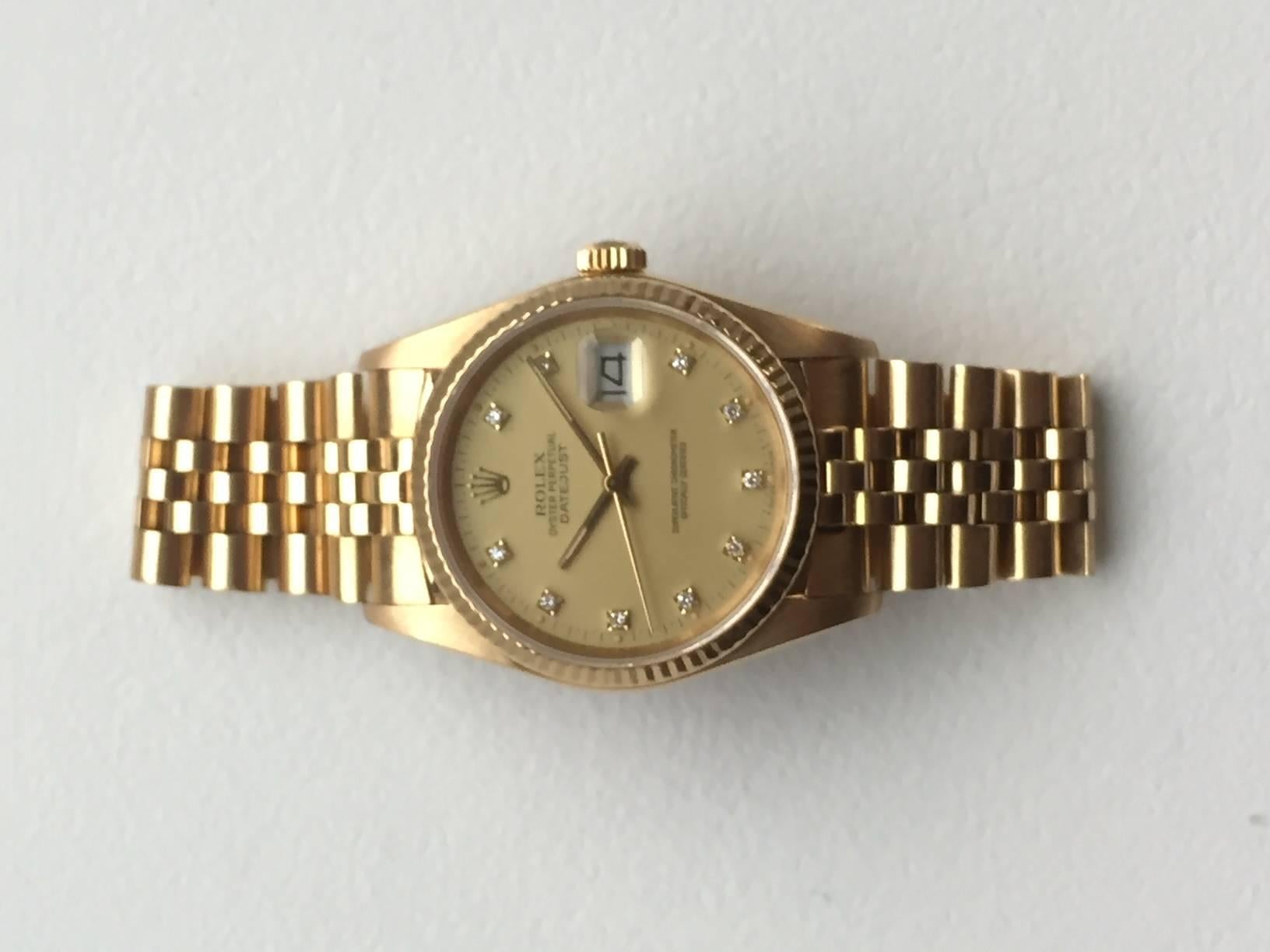 Rolex 18K Yellow Gold Oyster Perpetual Factory Diamond Dial Datejust Watch 1