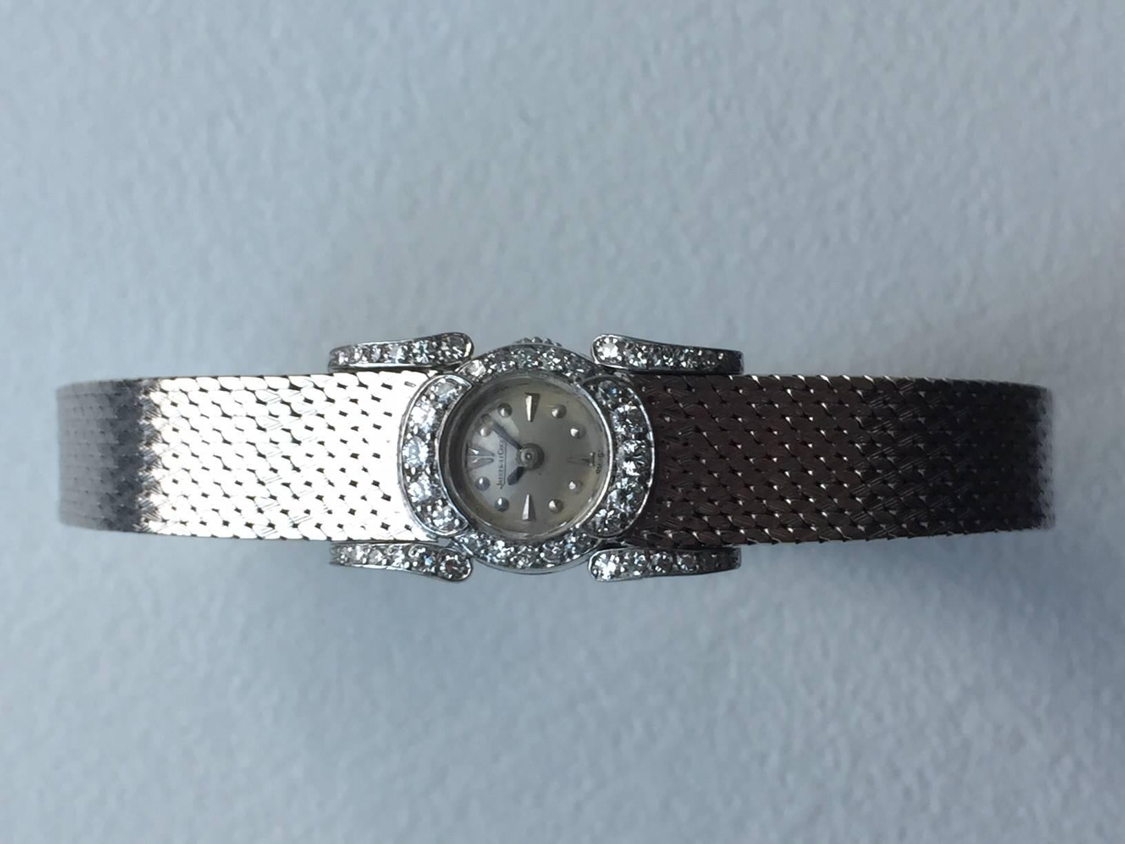 Jaeger LeCoultre Ladies White Gold Diamond Manual Wind Dress Wristwatch For Sale 1