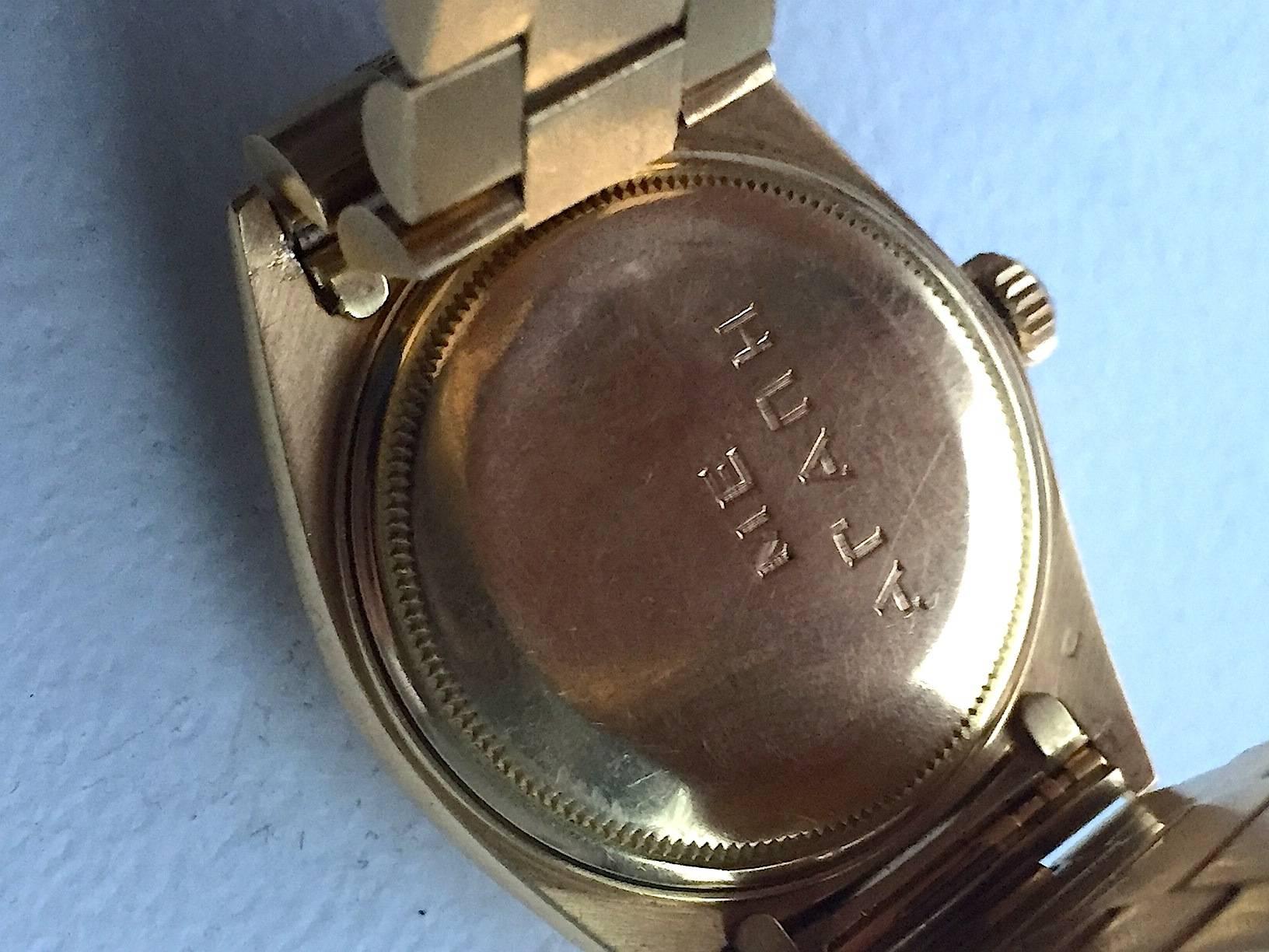 Women's or Men's Rolex 18K Yellow Gold Day-Date Presidential Watch with Papers, 1960s For Sale