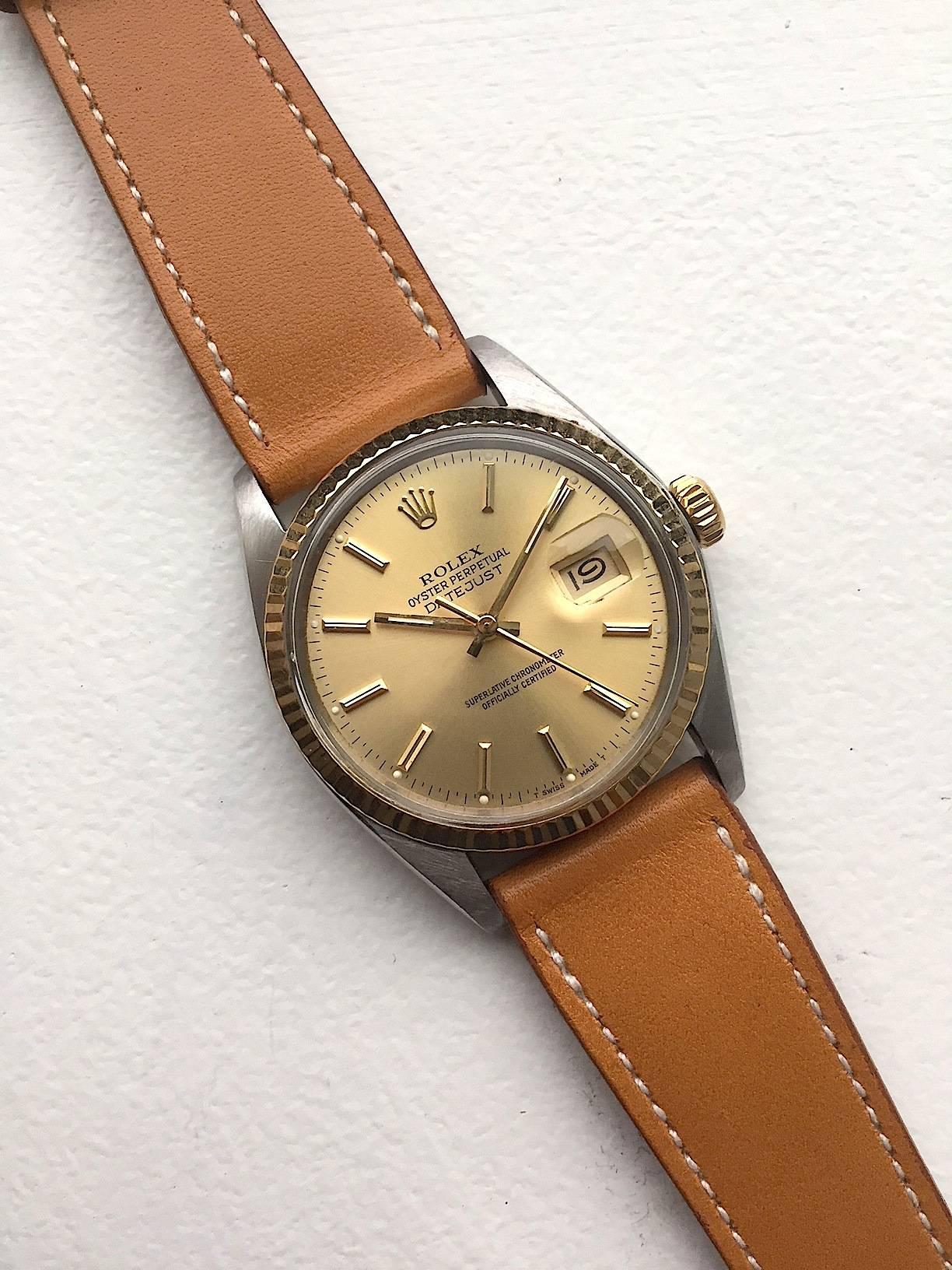 Rolex Steel and Gold Oyster Perpetual Datejust Watch, 1970s In Good Condition In New York, NY