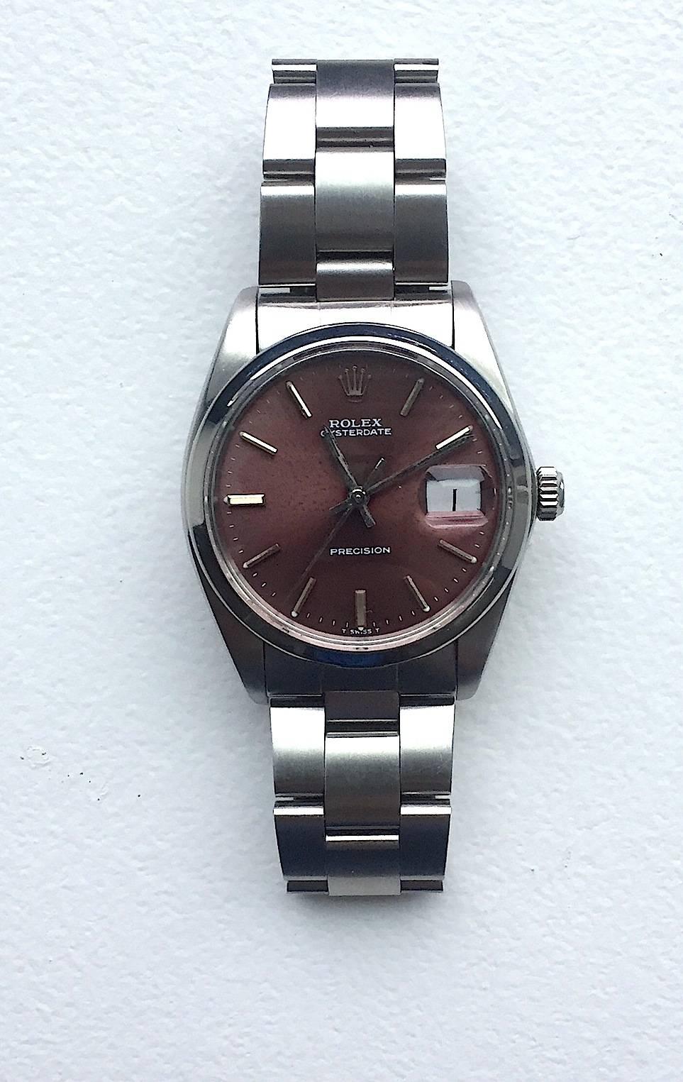 Rolex Stainless Steel Oysterdate Tropical Dial Manual Wind Wristwatch In Excellent Condition In New York, NY