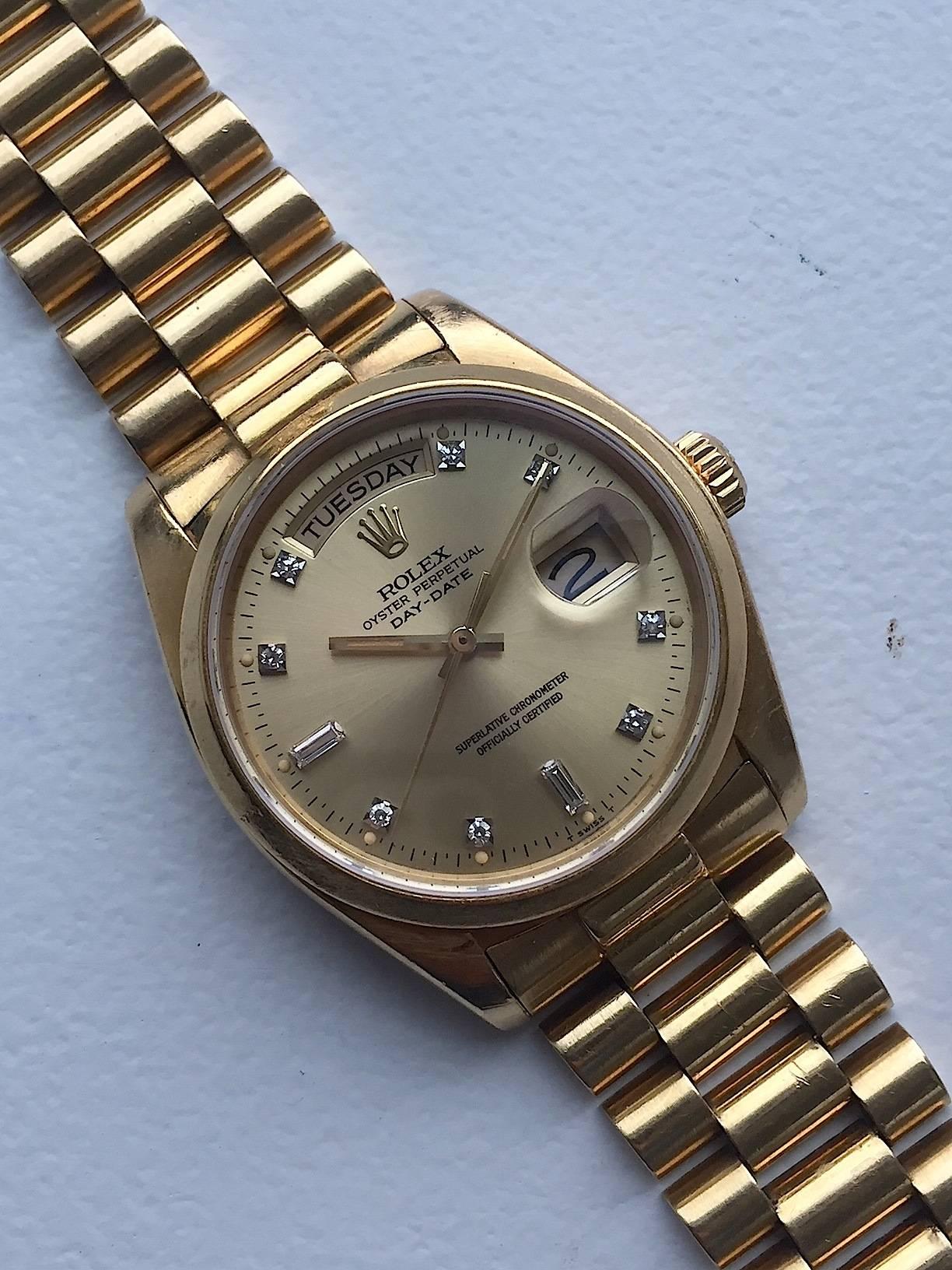 Rolex 18K Yellow Gold Oyster Perpetual Day-Date Presidential Watch In Excellent Condition In New York, NY