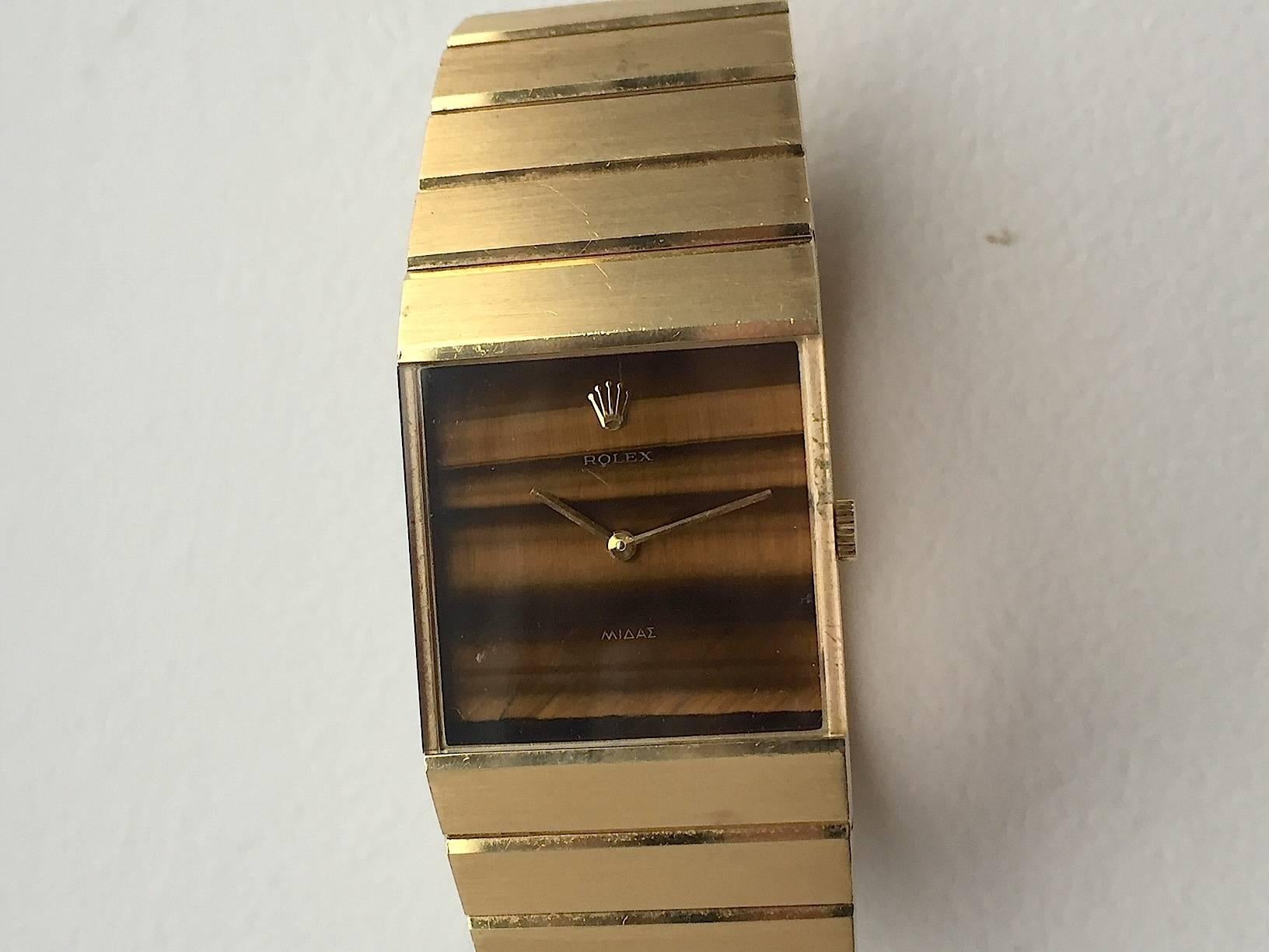 Rolex 18 Karat Yellow Gold King Midas Tiger's Eye Dial Wristwatch For Sale 1