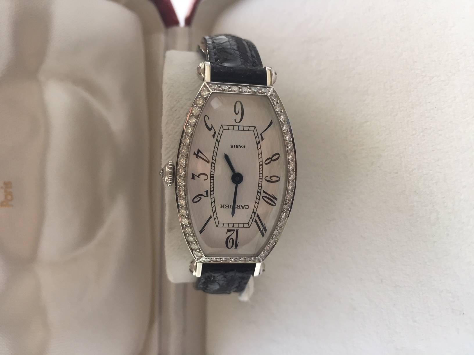 Cartier Paris Ladies White Gold Diamond Manual Wind Wristwatch 1