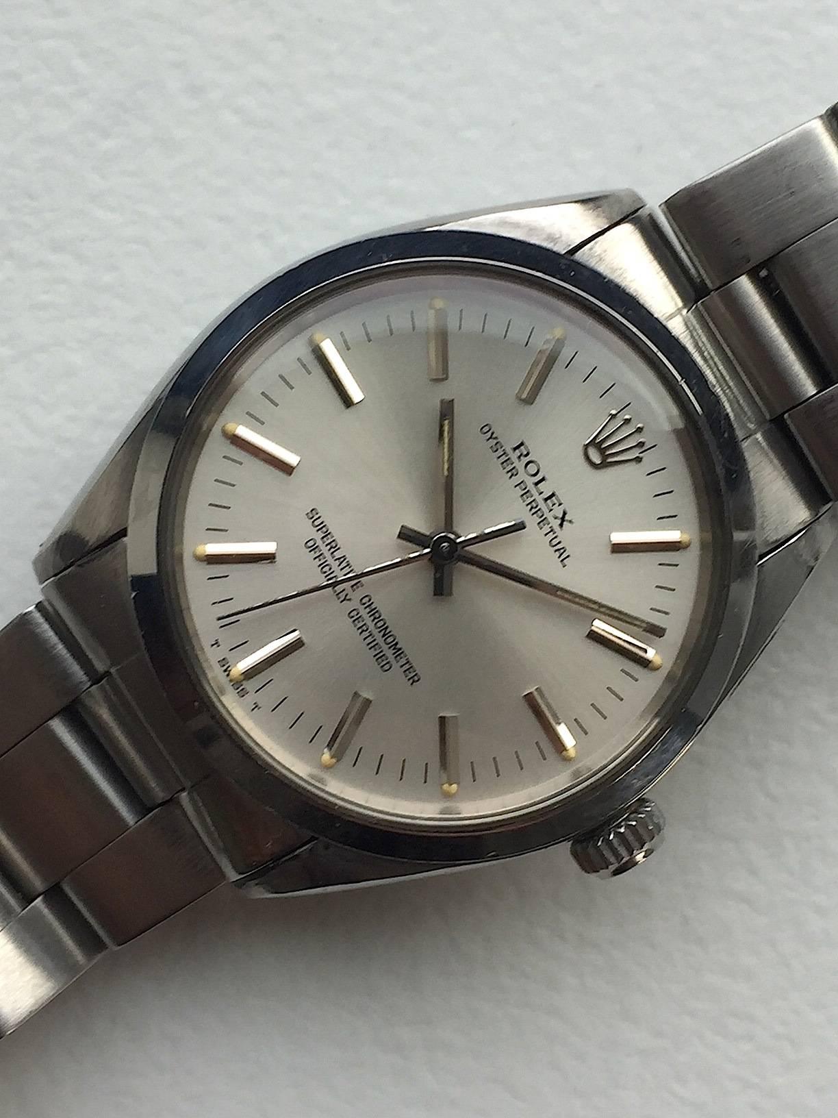 Rolex Stainless Steel Oyster Perpetual Automatic Wristwatch, 1980s In Excellent Condition In New York, NY