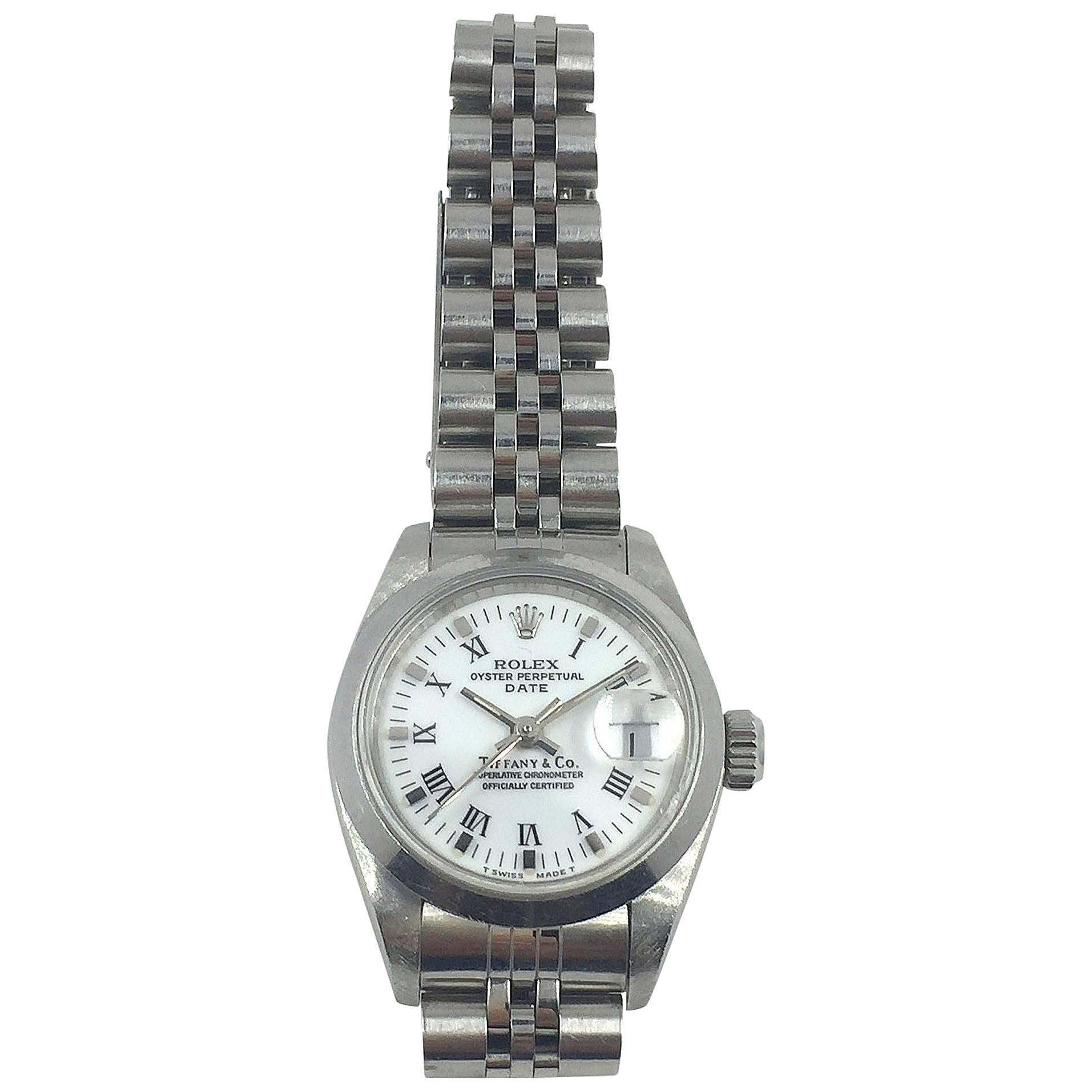 Rolex for Tiffany 
Co. Stainless Steel Ladies Date Watch with Box and Papers