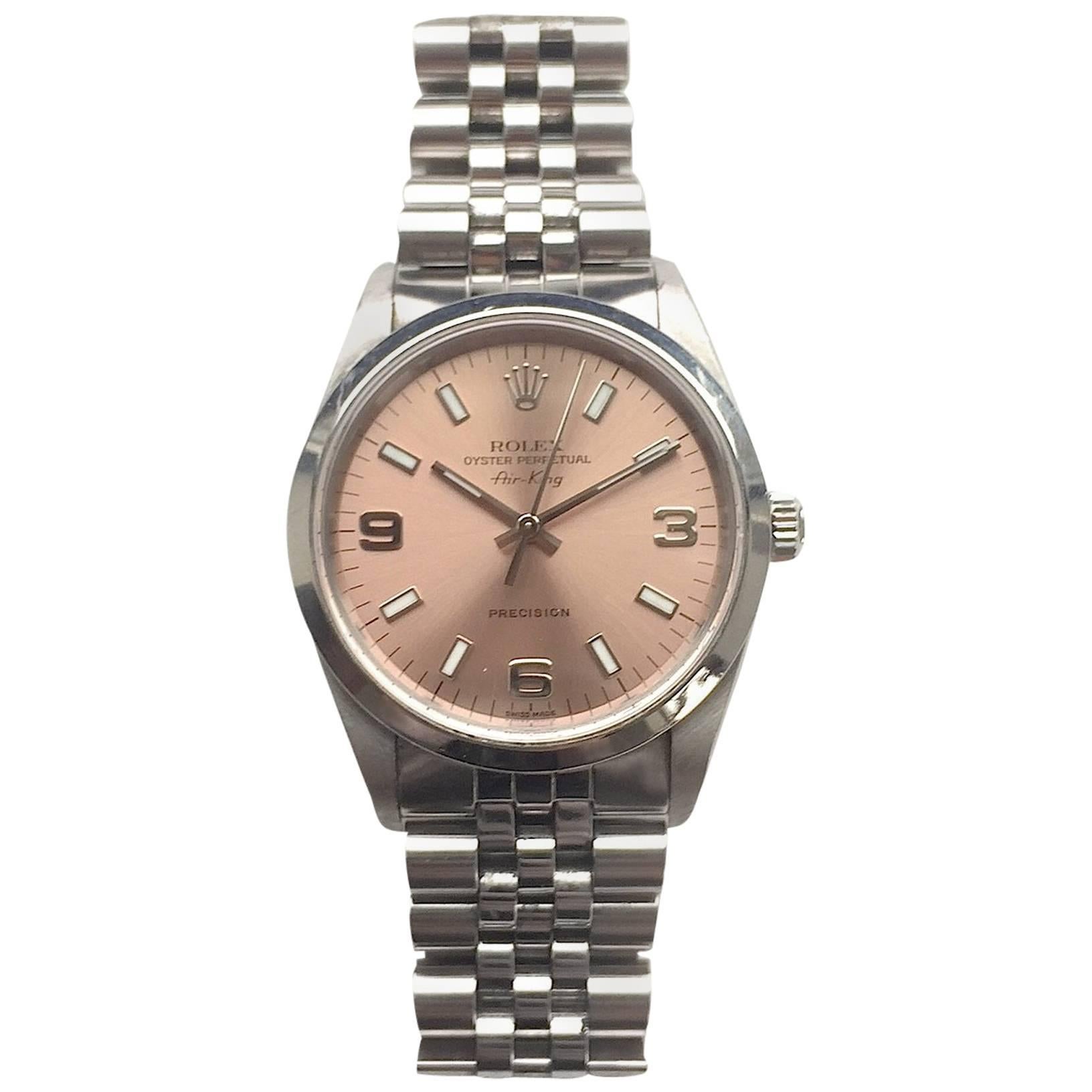 Rolex Stainless Steel Oyster Perpetual Pink Dial Air-King Automatic Watch