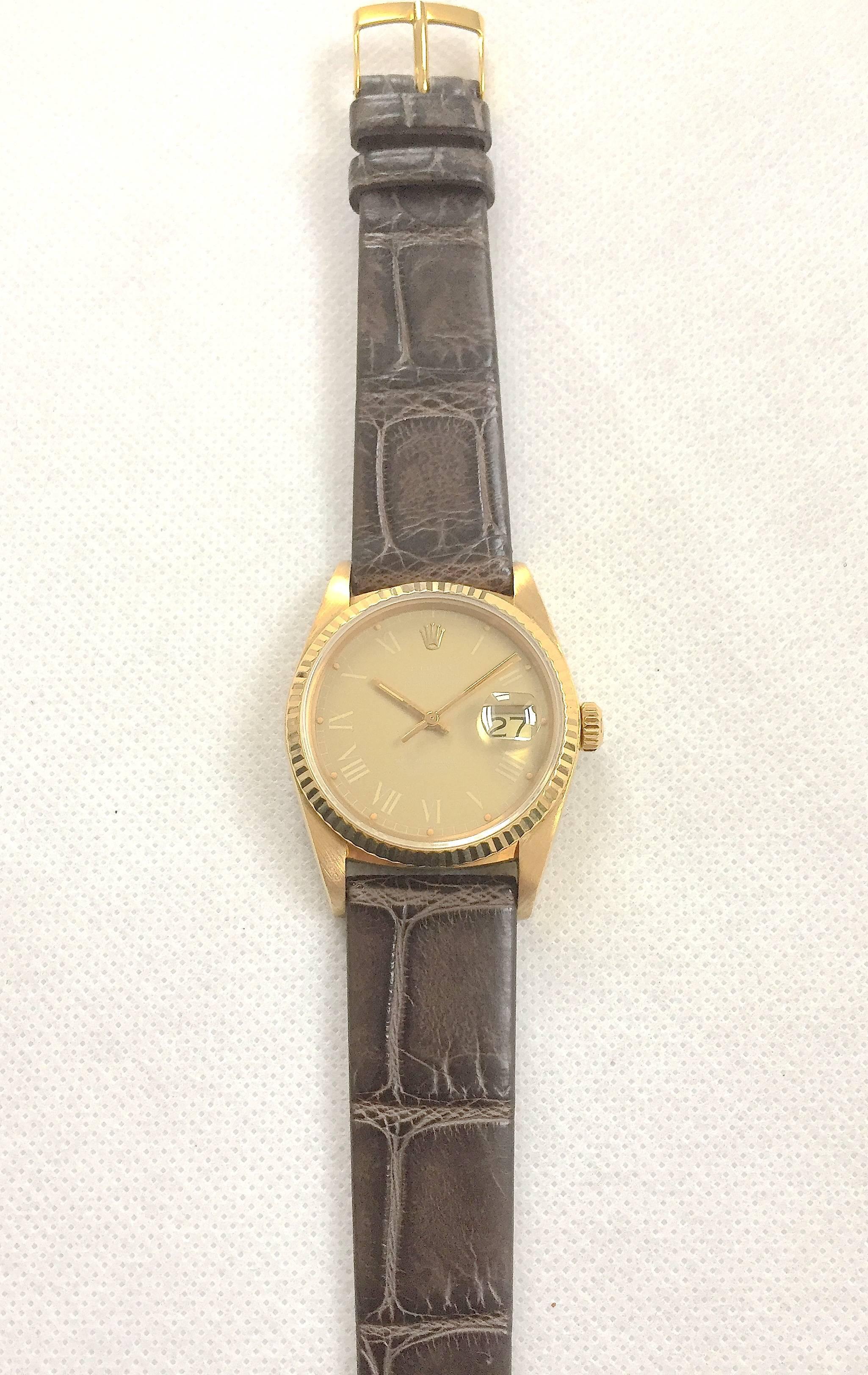 Rolex 18K Yellow Gold 'Buckley Dial'  Datejust Automatic Wristwatch, 1980s In Excellent Condition In New York, NY