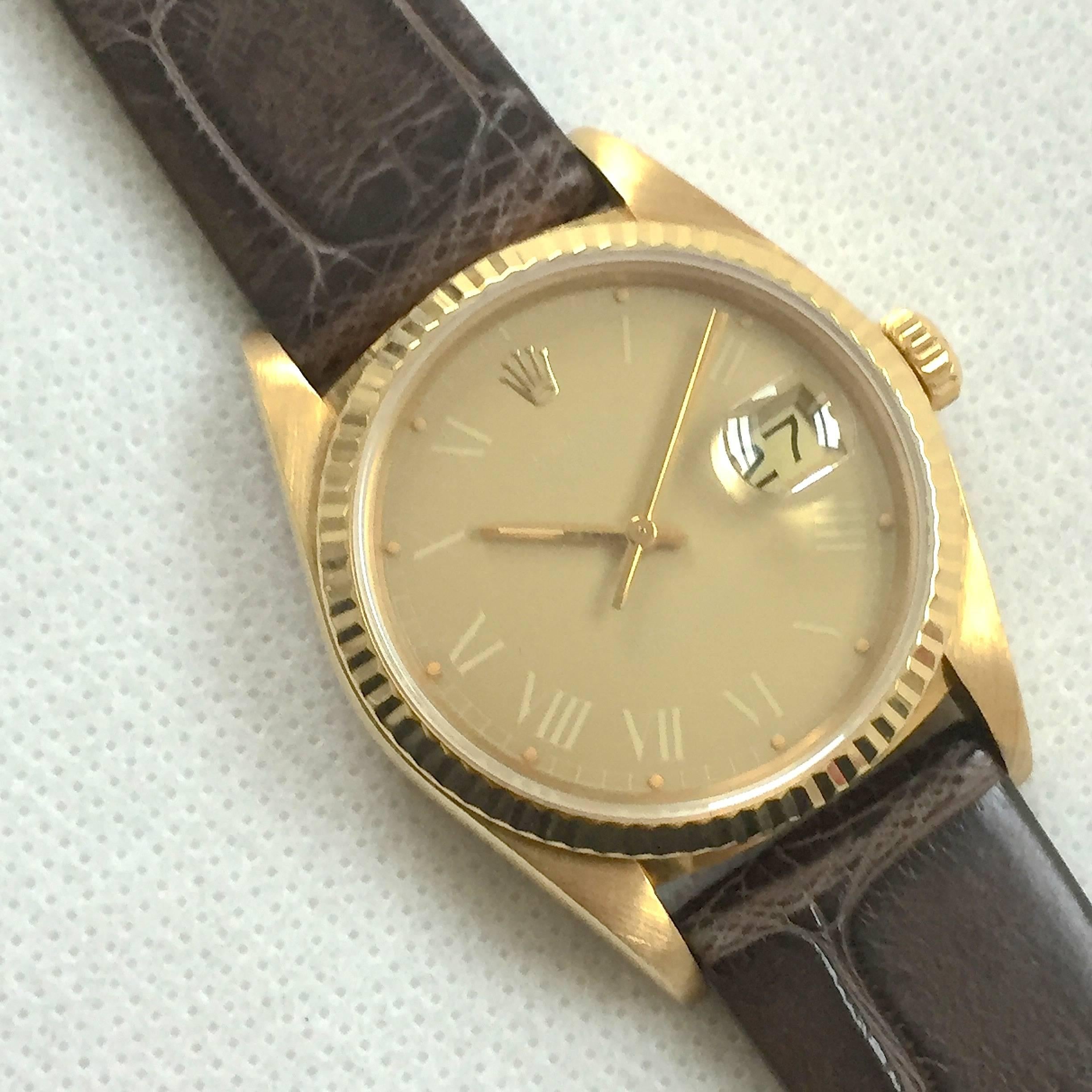 Women's or Men's Rolex 18K Yellow Gold 'Buckley Dial'  Datejust Automatic Wristwatch, 1980s