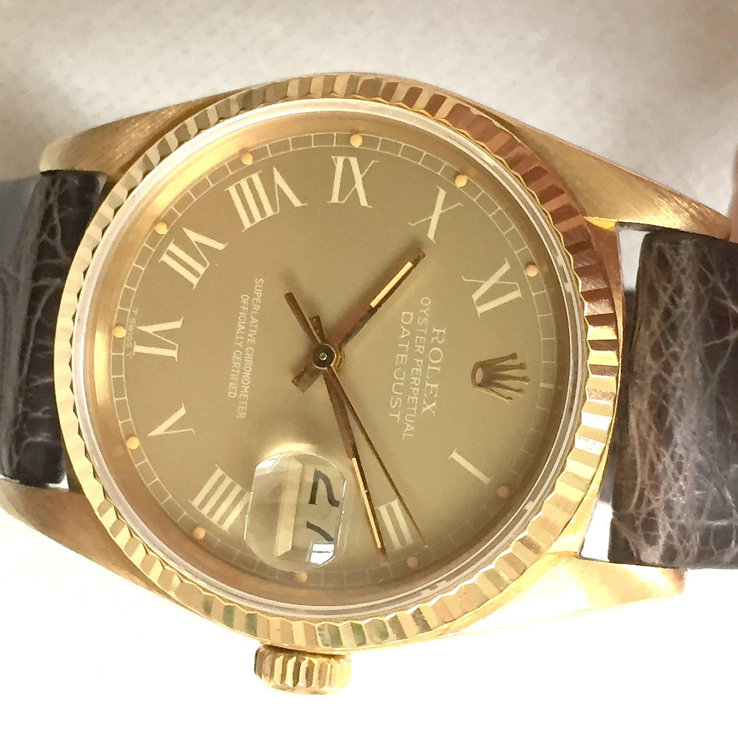 Rolex 18K Yellow Gold 'Buckley Dial'  Datejust Automatic Wristwatch, 1980s 3