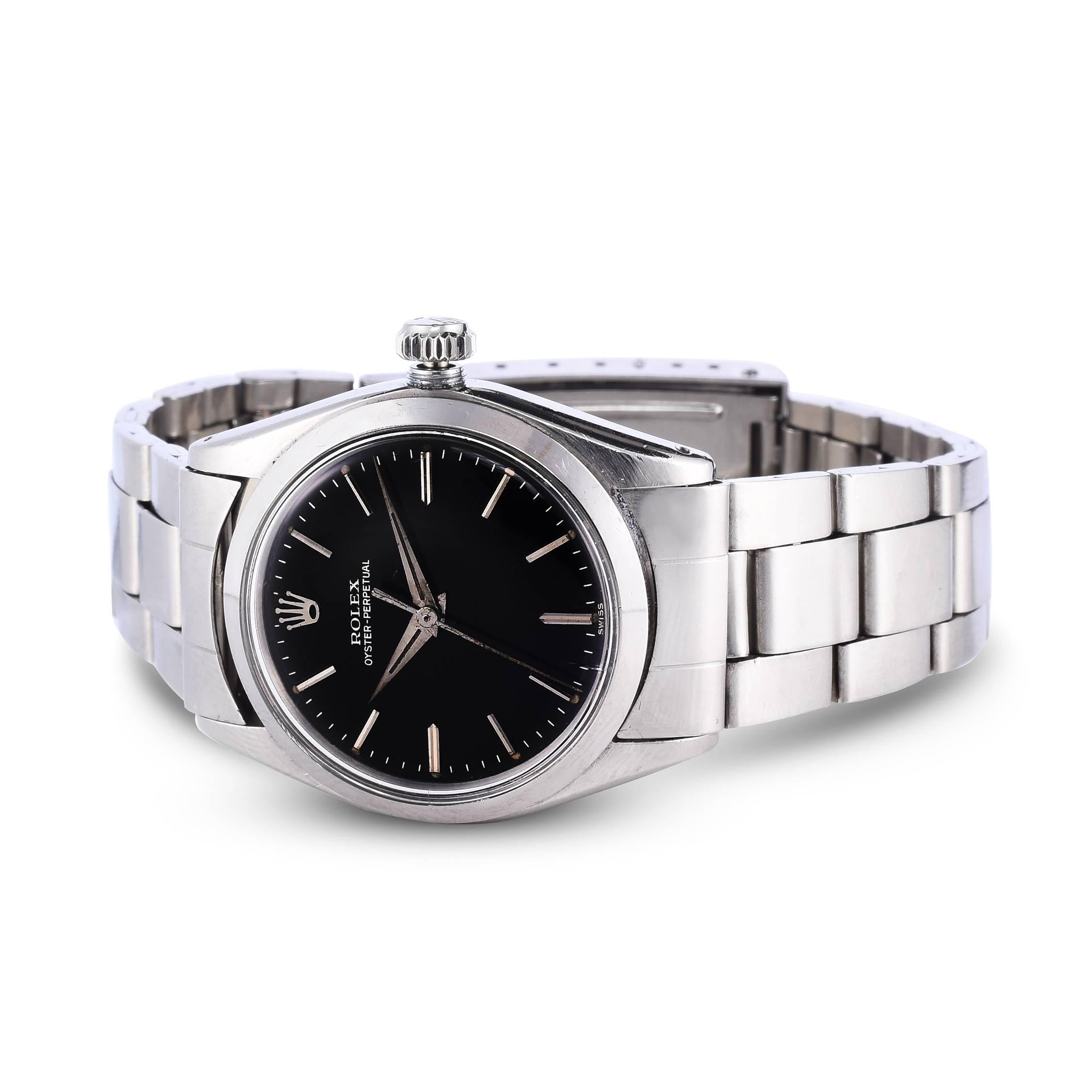 Rolex Ladies Stainless Steel Oyster Perpetual Vintage Wristwatch, 1960s In Good Condition For Sale In New York, NY