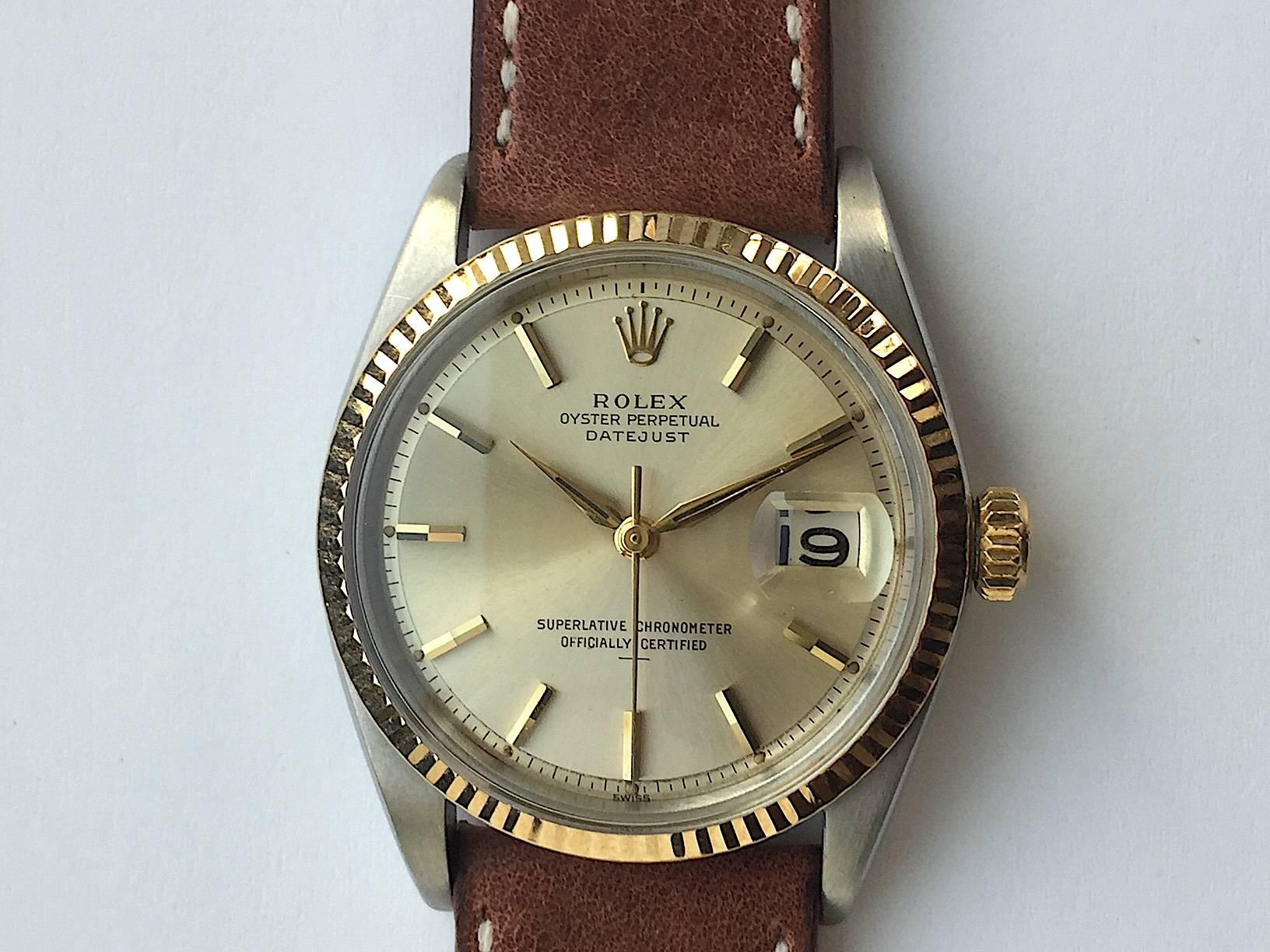 Rolex Yellow Gold Stainless Steel Oyster Perpetual Datejust Wristwatch, 1960s 1