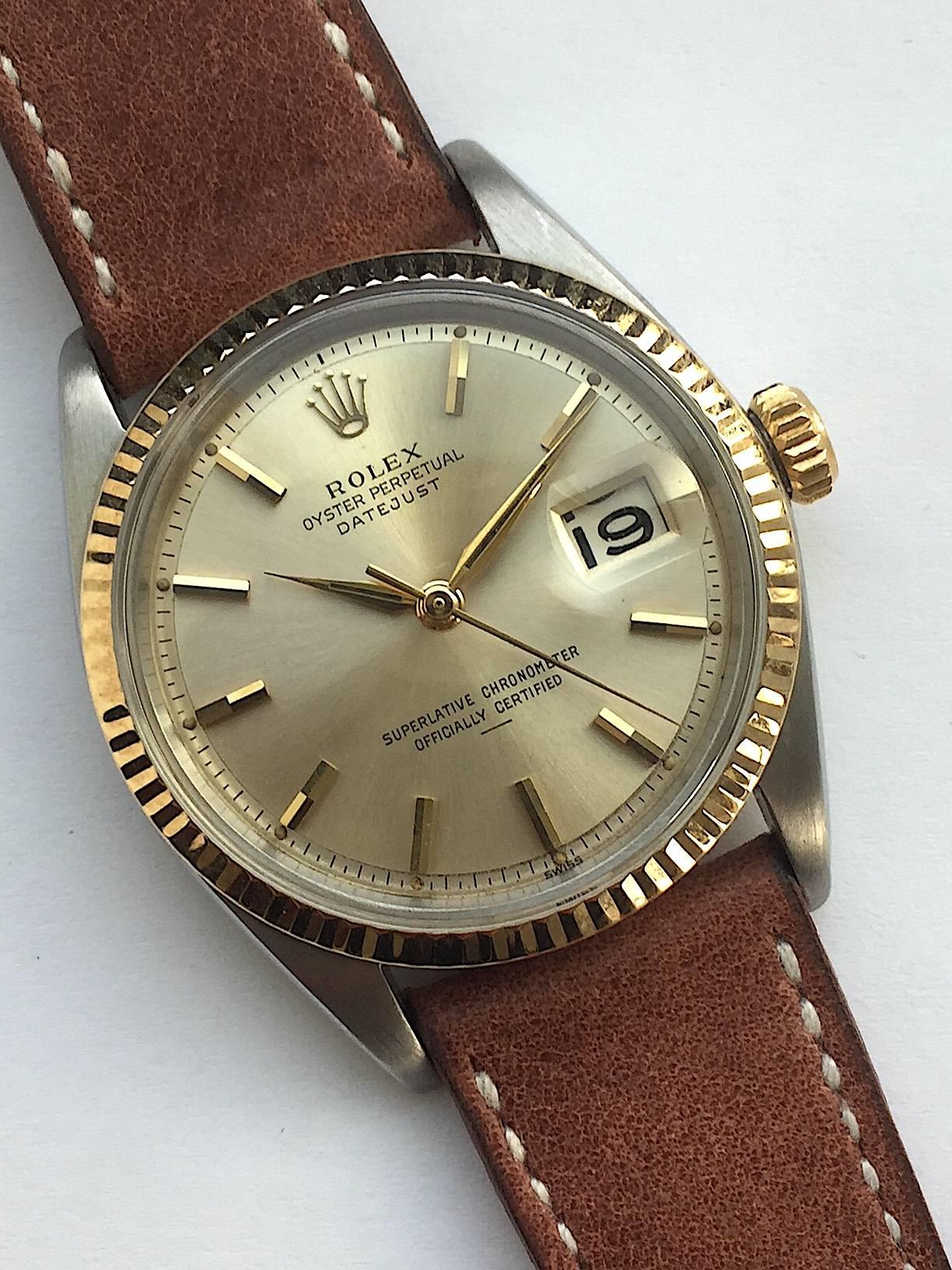 Rolex Yellow Gold Stainless Steel Oyster Perpetual Datejust Wristwatch, 1960s In Excellent Condition In New York, NY