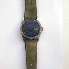 Rolex Stainless Steel Blue Dial Oyster Perpetual Datejust Wristwatch, 1970s