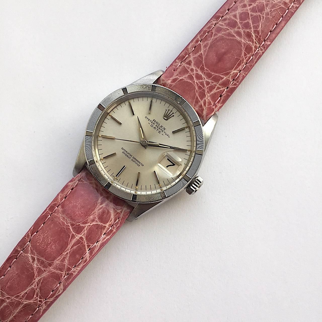 Rolex Stainless Steel Oyster Perpetual Date Vintage Automatic Watch In Excellent Condition In New York, NY