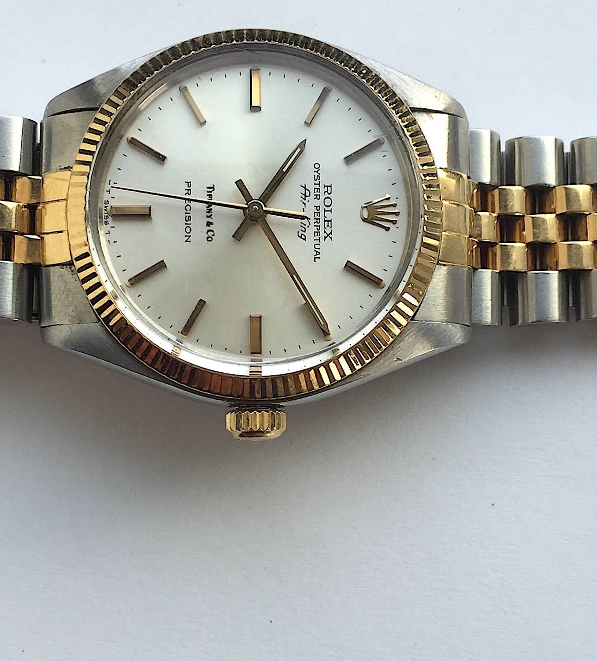 Women's or Men's Rolex for Tiffany & Co. Yellow Gold Stainless Steel Air-King Watch, 1980s