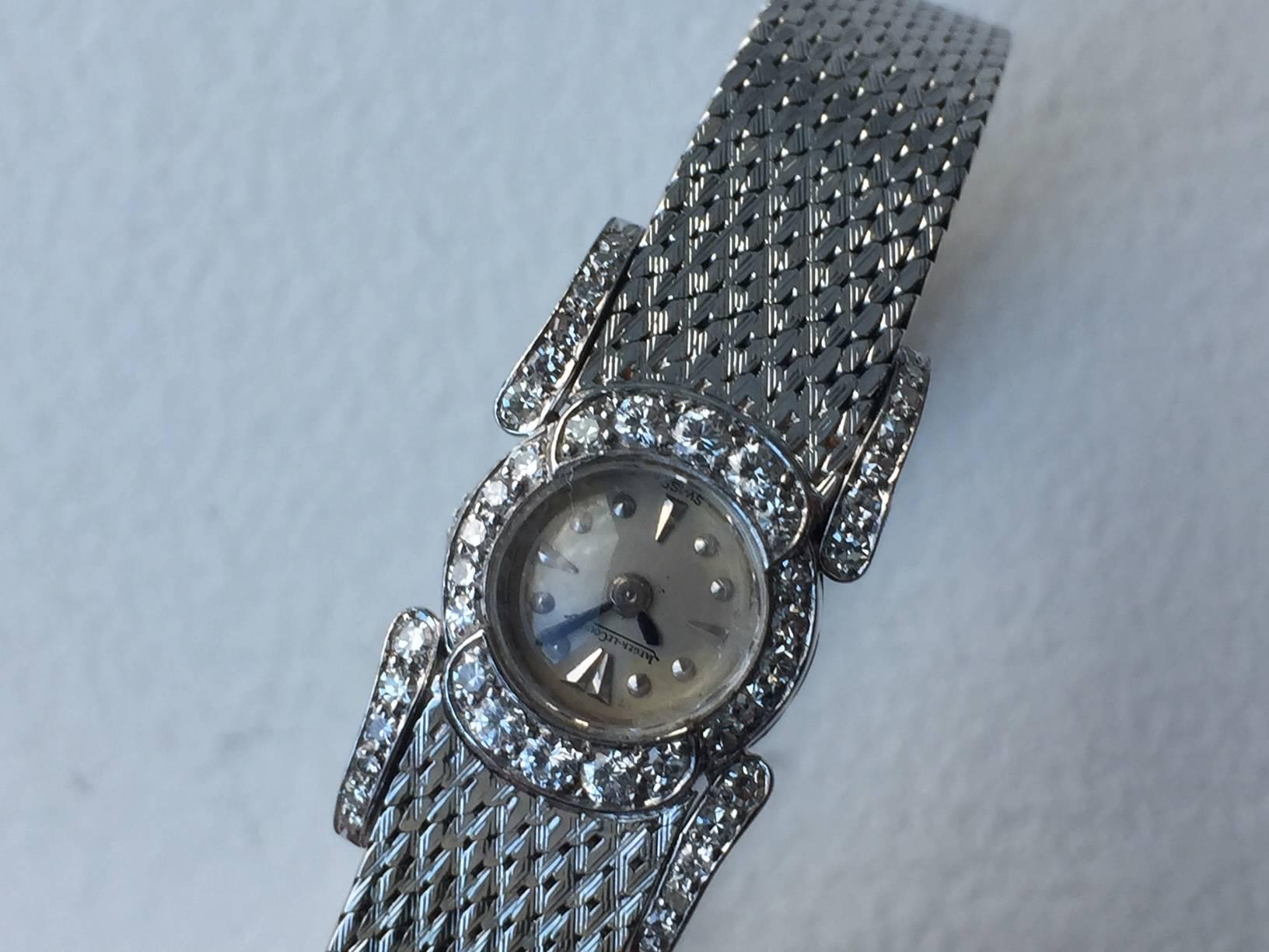 Jaeger LeCoultre Ladies White Gold Diamond Manual Wind Dress Wristwatch For Sale 1