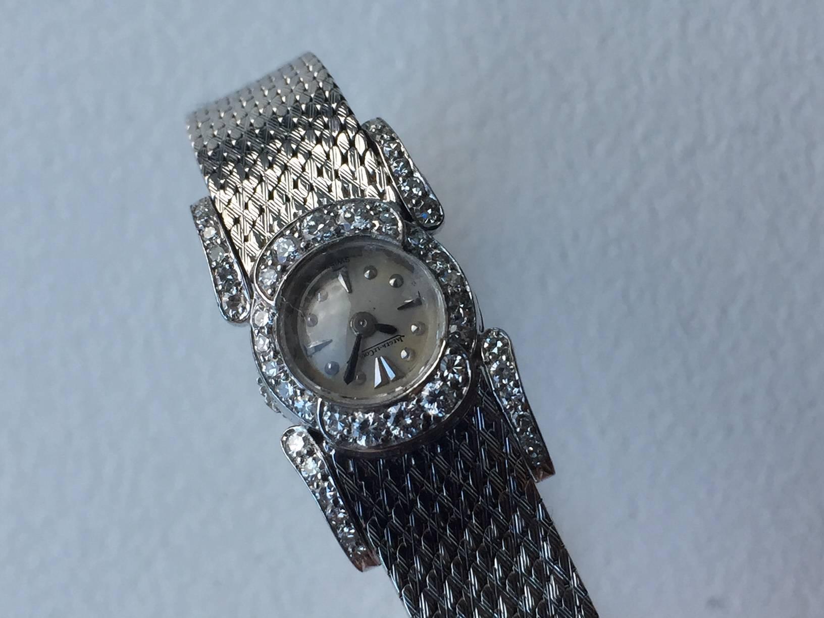Jaeger LeCoultre Ladies White Gold Diamond Manual Wind Dress Wristwatch For Sale 2