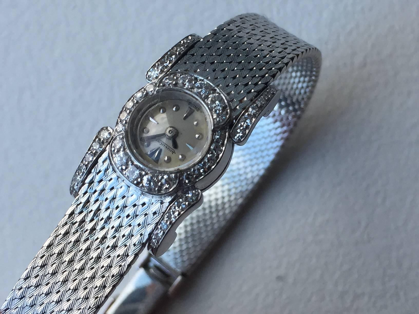 Jaeger LeCoultre Ladies White Gold Diamond Manual Wind Dress Wristwatch For Sale 3