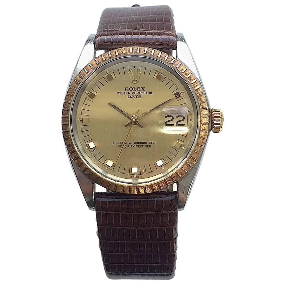 Rolex Steel and Gold Oyster Perpetual Date Automatic Watch with Papers, 1970s For Sale