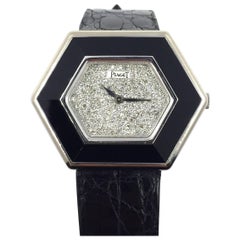 Piaget  Ladies White Gold and Onyx Pave Diamond Dial Manual Wind Wristwatch