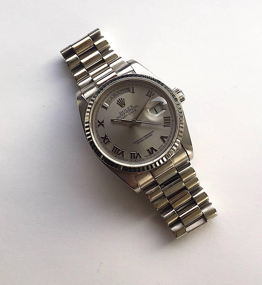 Rolex 18K White Gold Day-Date President Automatic Watch , 1980s In Excellent Condition In New York, NY