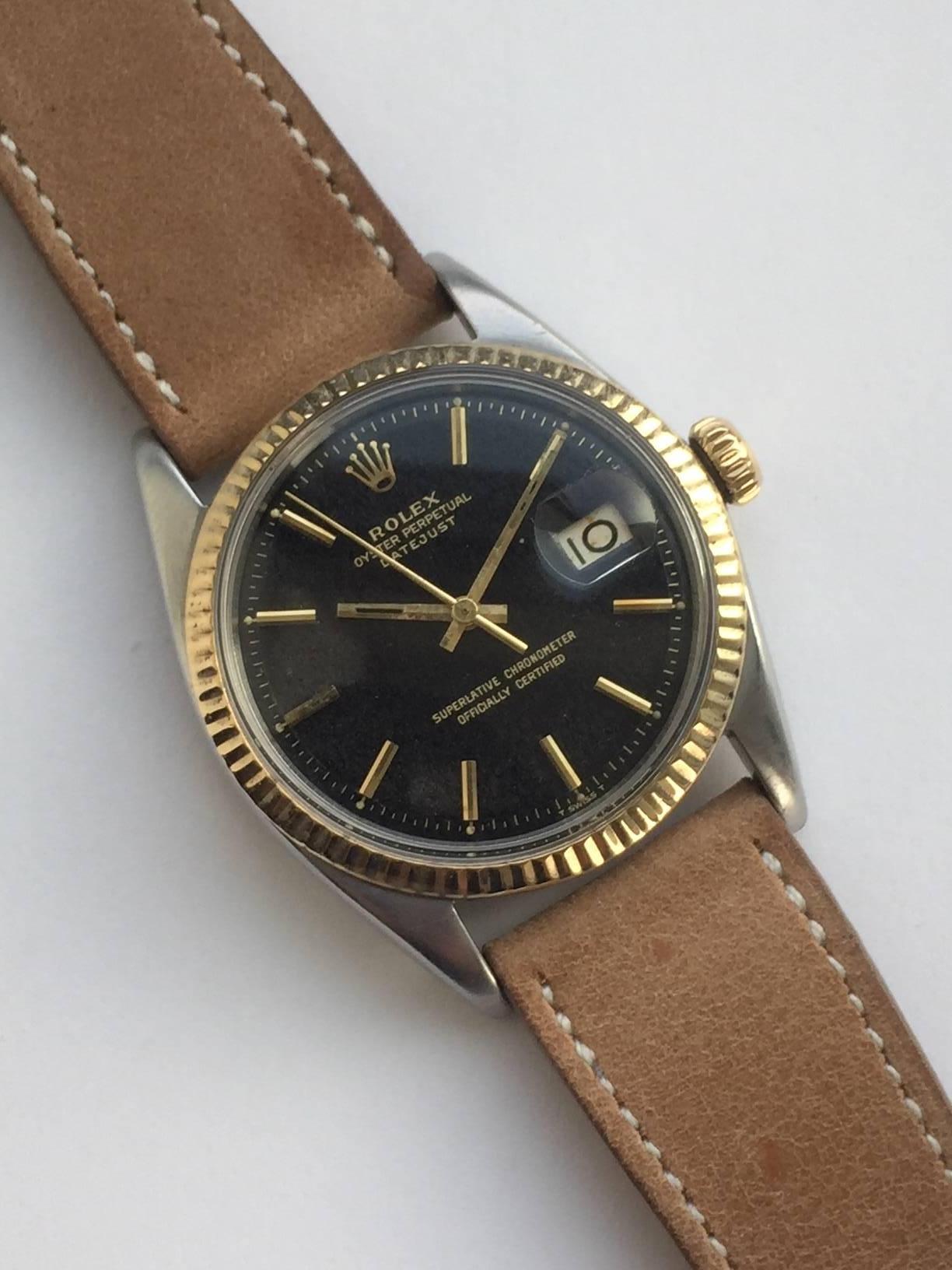 Rolex Steel and Gold Tropical Dial Datejust Automatic Watch, 1960s In Good Condition In New York, NY