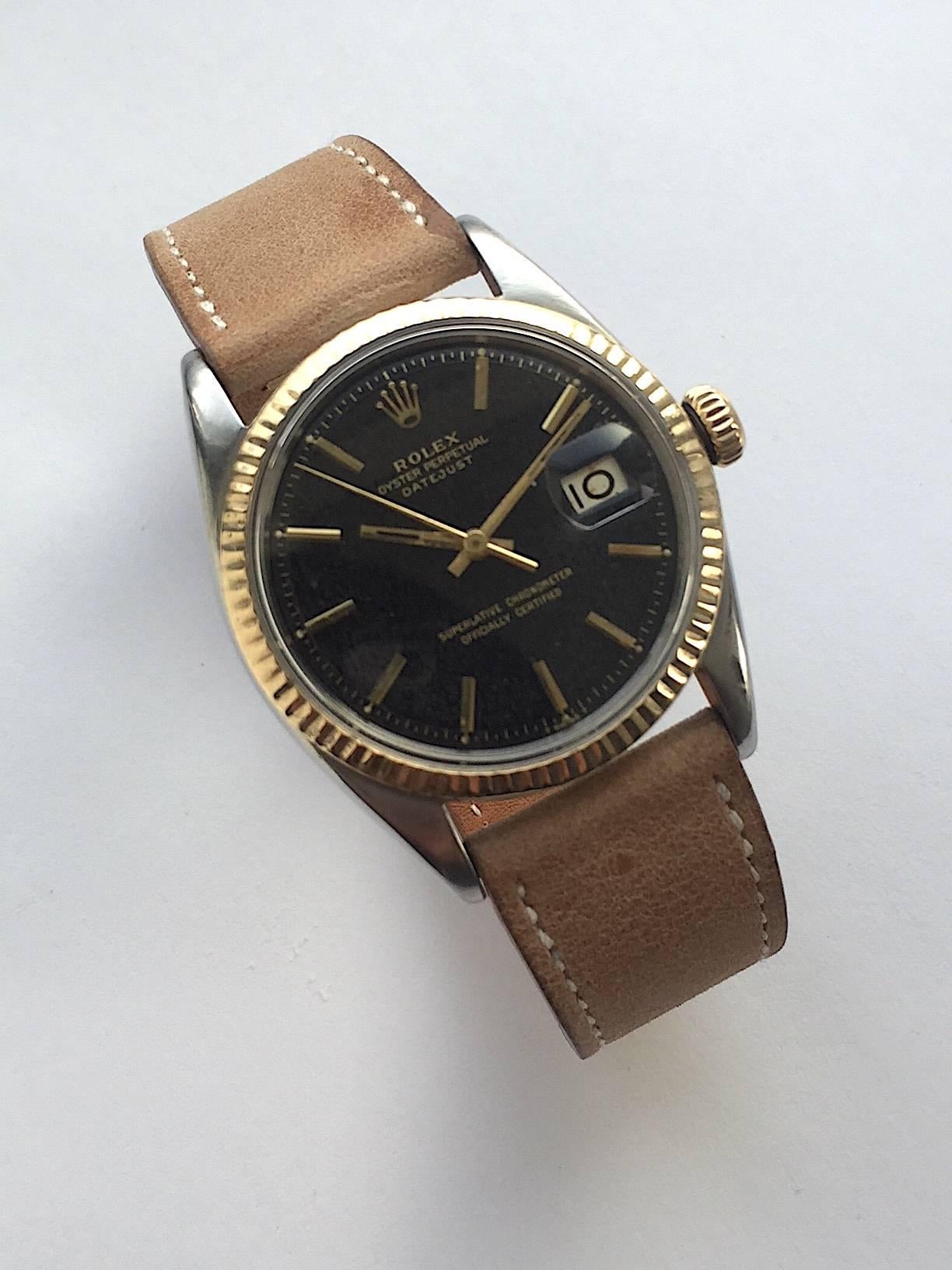 Rolex Steel and Gold Tropical Dial Datejust Automatic Watch, 1960s 1