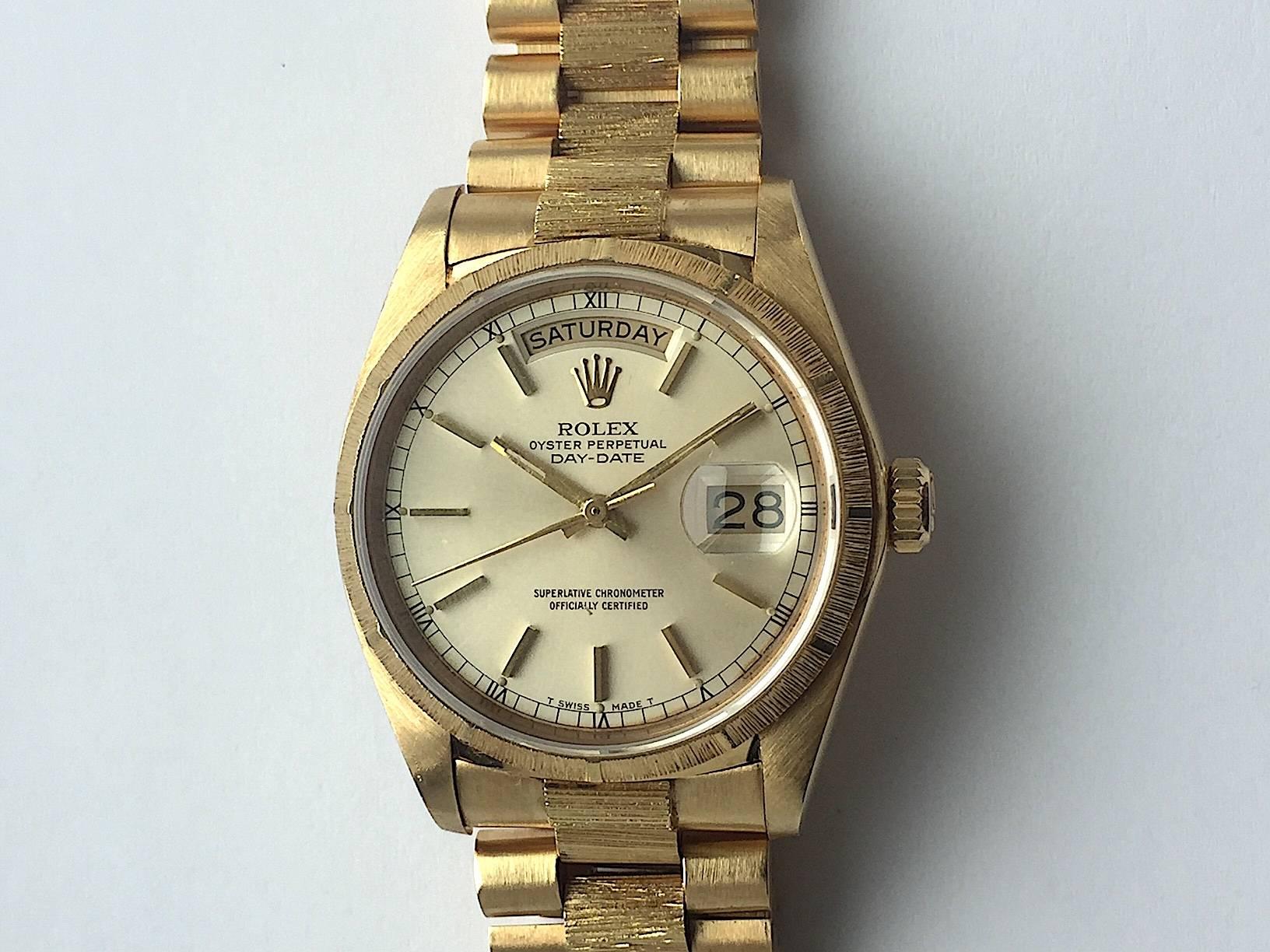 Rolex Yellow Gold Oyster Perpetual Day-Date Bark President Automatic Watch 1