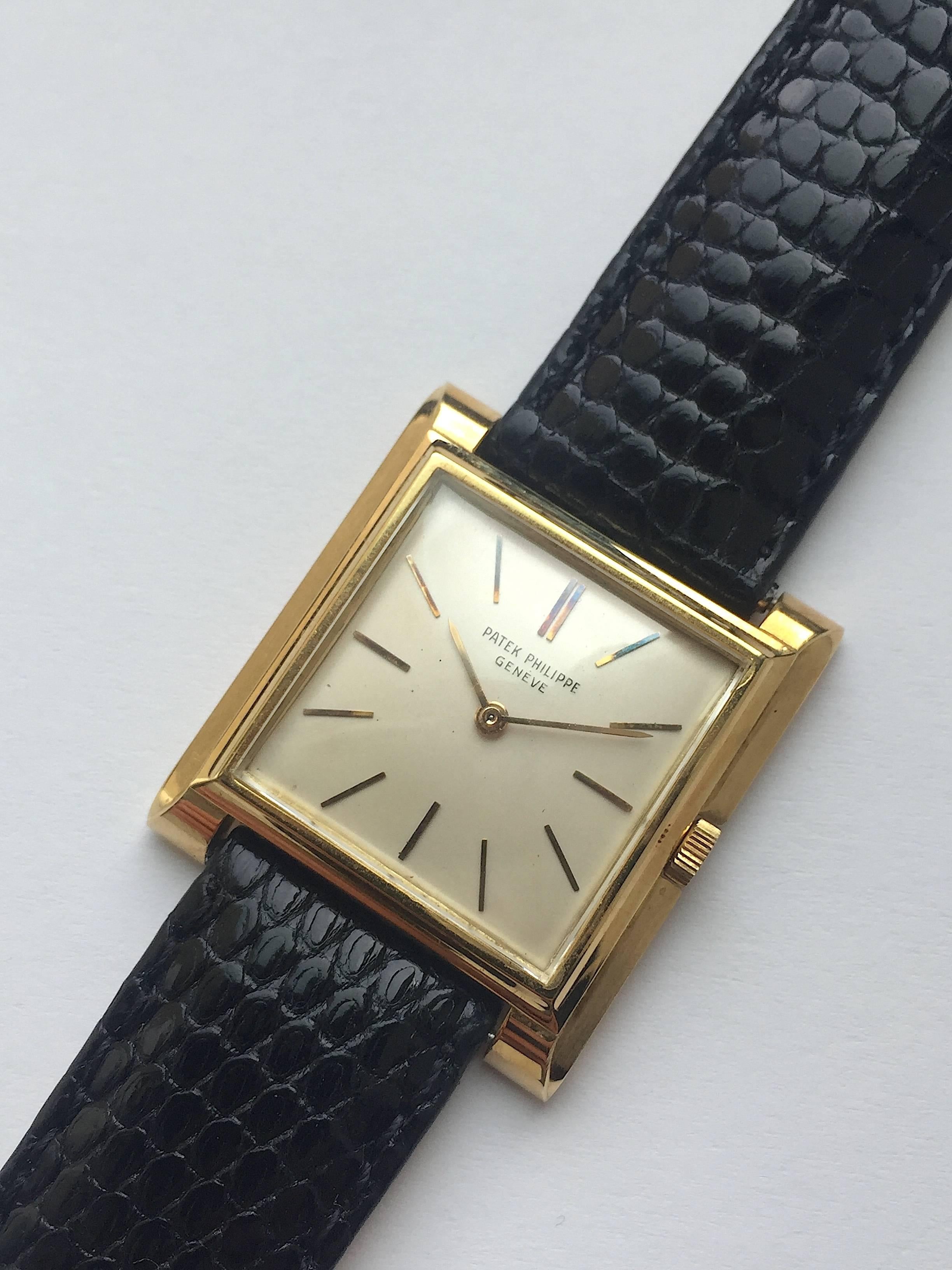 Patek Philippe Yellow Gold Square Manual Wind Wristwatch In Excellent Condition In New York, NY