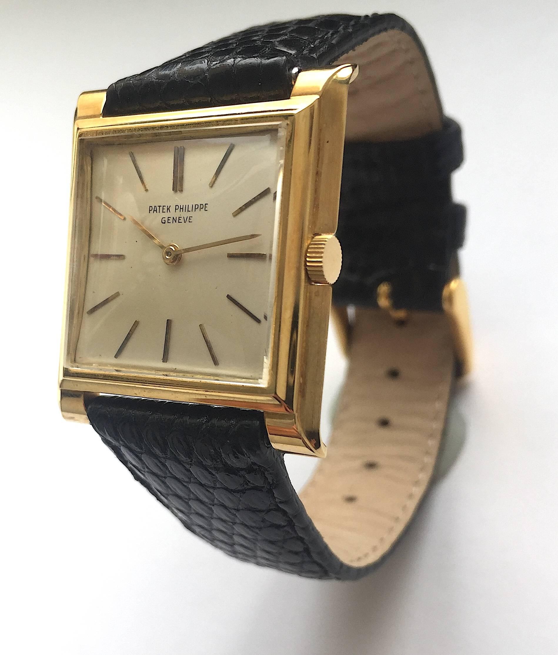 Women's or Men's Patek Philippe Yellow Gold Square Manual Wind Wristwatch