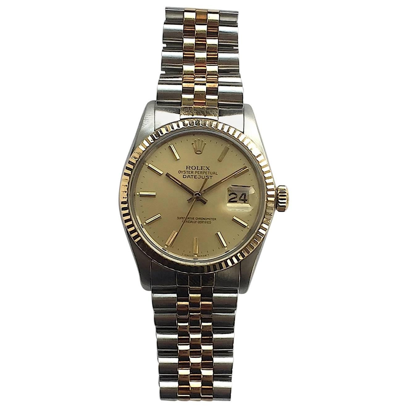 Rolex Yellow Gold Stainless Steel Oyster Perpetual Datejust Wristwatch, 1980s  