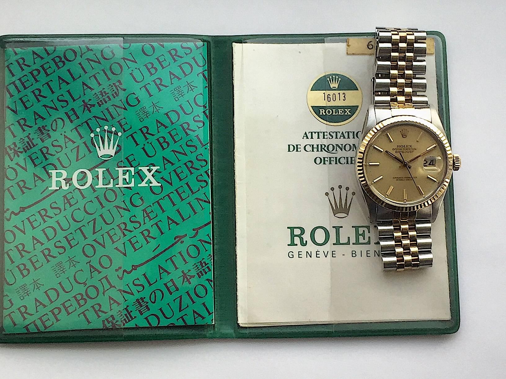 Rolex Yellow Gold Stainless Steel Oyster Perpetual Datejust Wristwatch, 1980s   In Excellent Condition In New York, NY