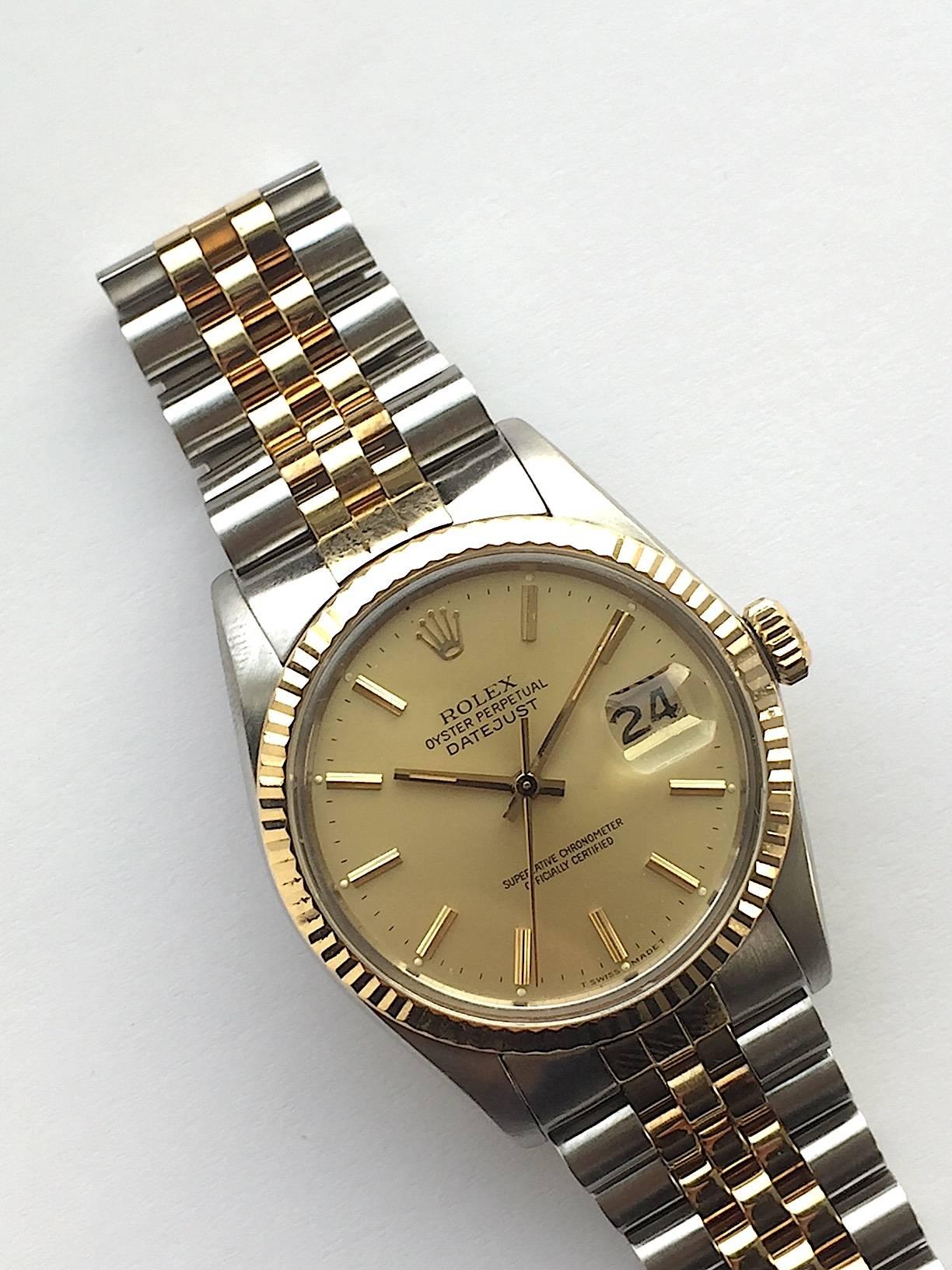 Rolex Yellow Gold Stainless Steel Oyster Perpetual Datejust Wristwatch, 1980s   1