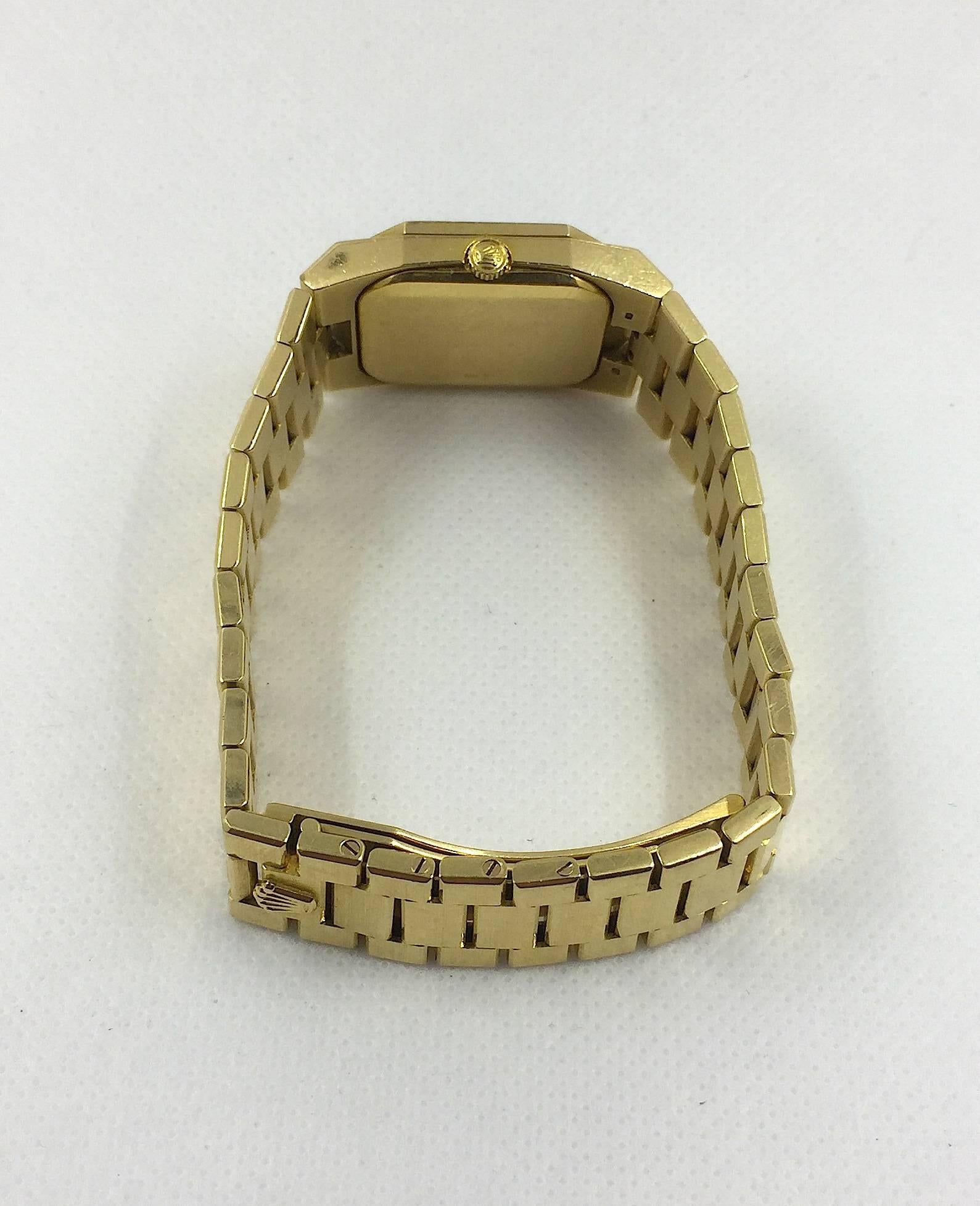 Rolex Yellow Gold Cellini Geometric Stone Dial Manual Wind Wristwatch In Excellent Condition In New York, NY