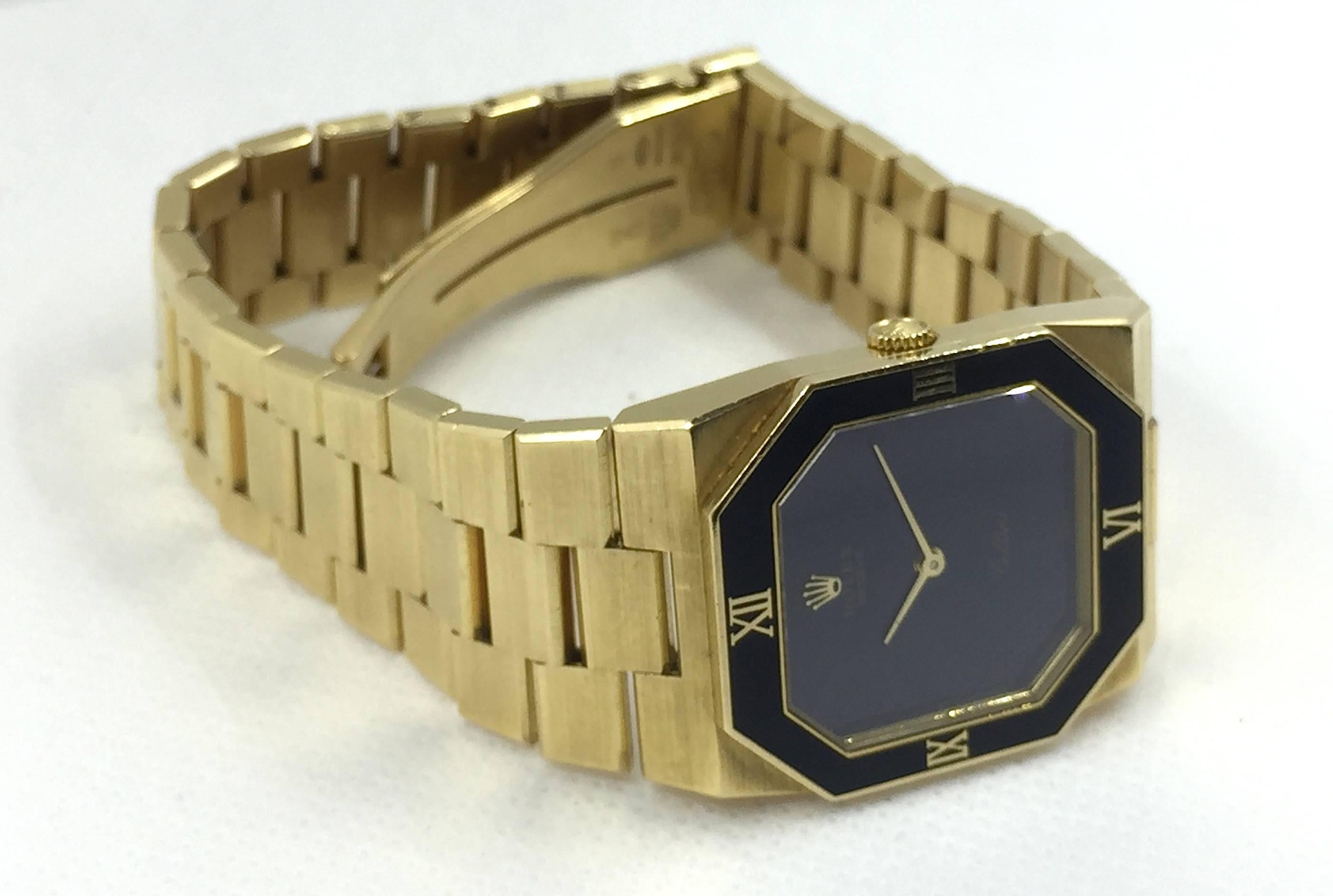 Women's or Men's Rolex Yellow Gold Cellini Geometric Stone Dial Manual Wind Wristwatch