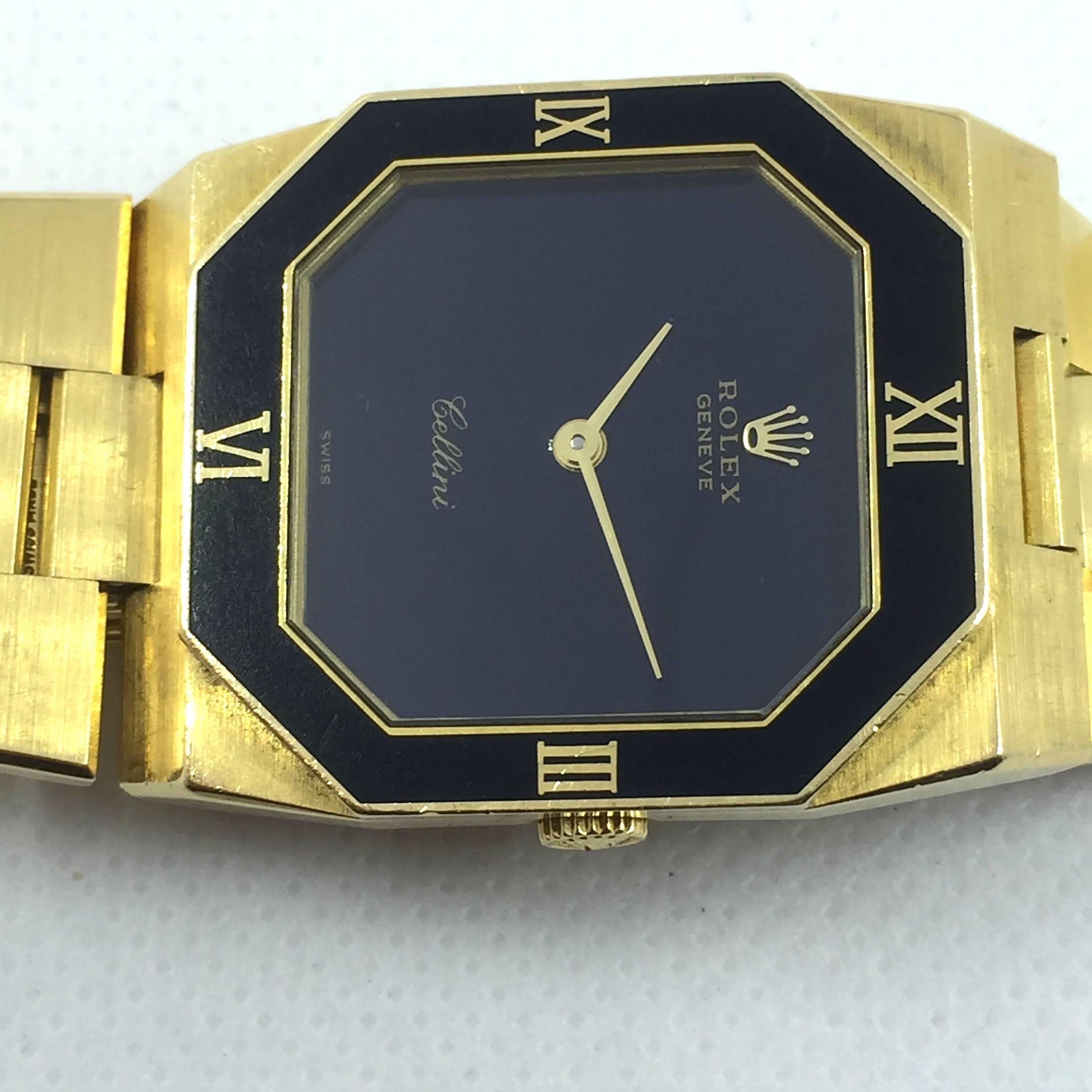 Rolex Yellow Gold Cellini Geometric Stone Dial Manual Wind Wristwatch 1