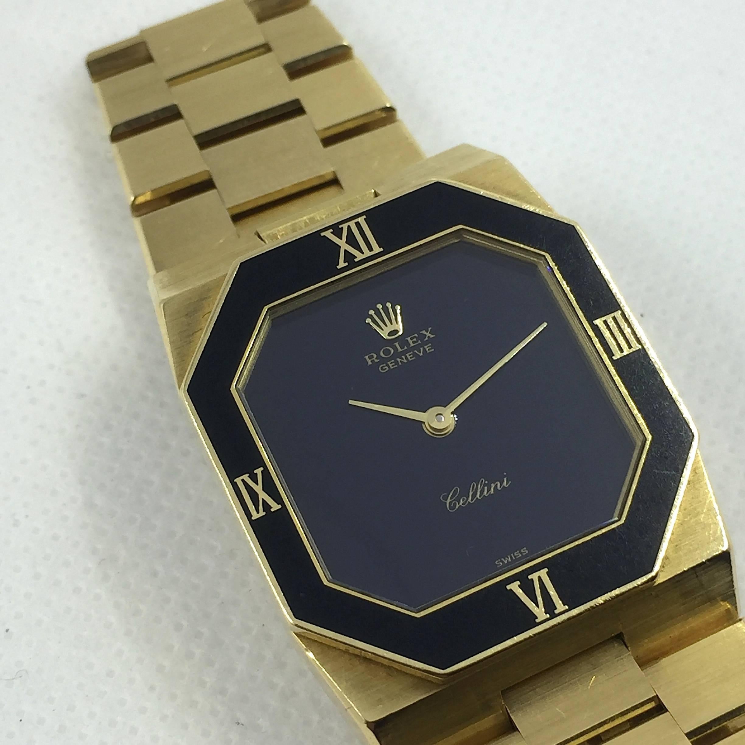 Rolex Yellow Gold Cellini Geometric Stone Dial Manual Wind Wristwatch 2