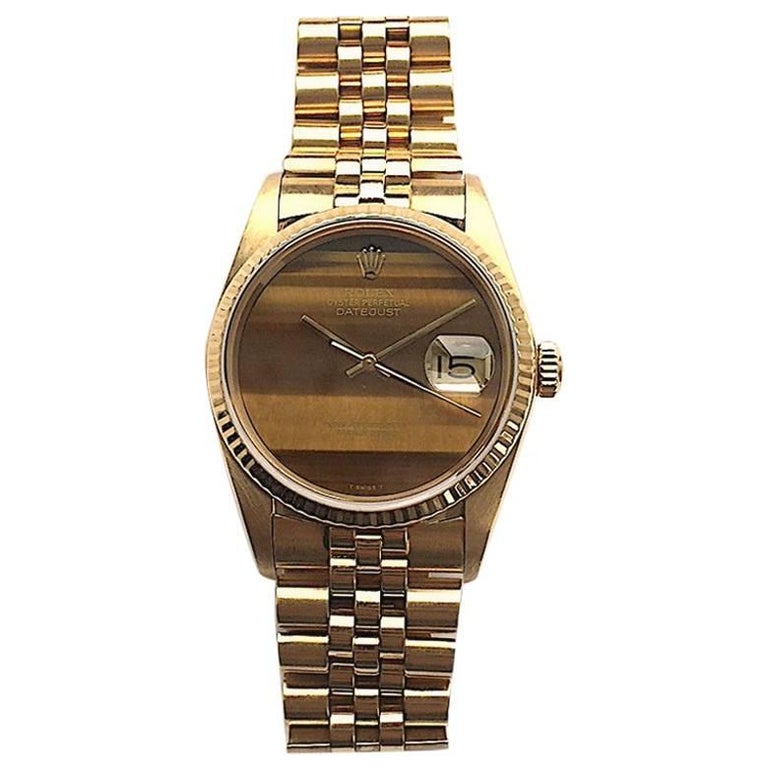 Gold Tone Analogue Watch with Tiger's Eye Dial