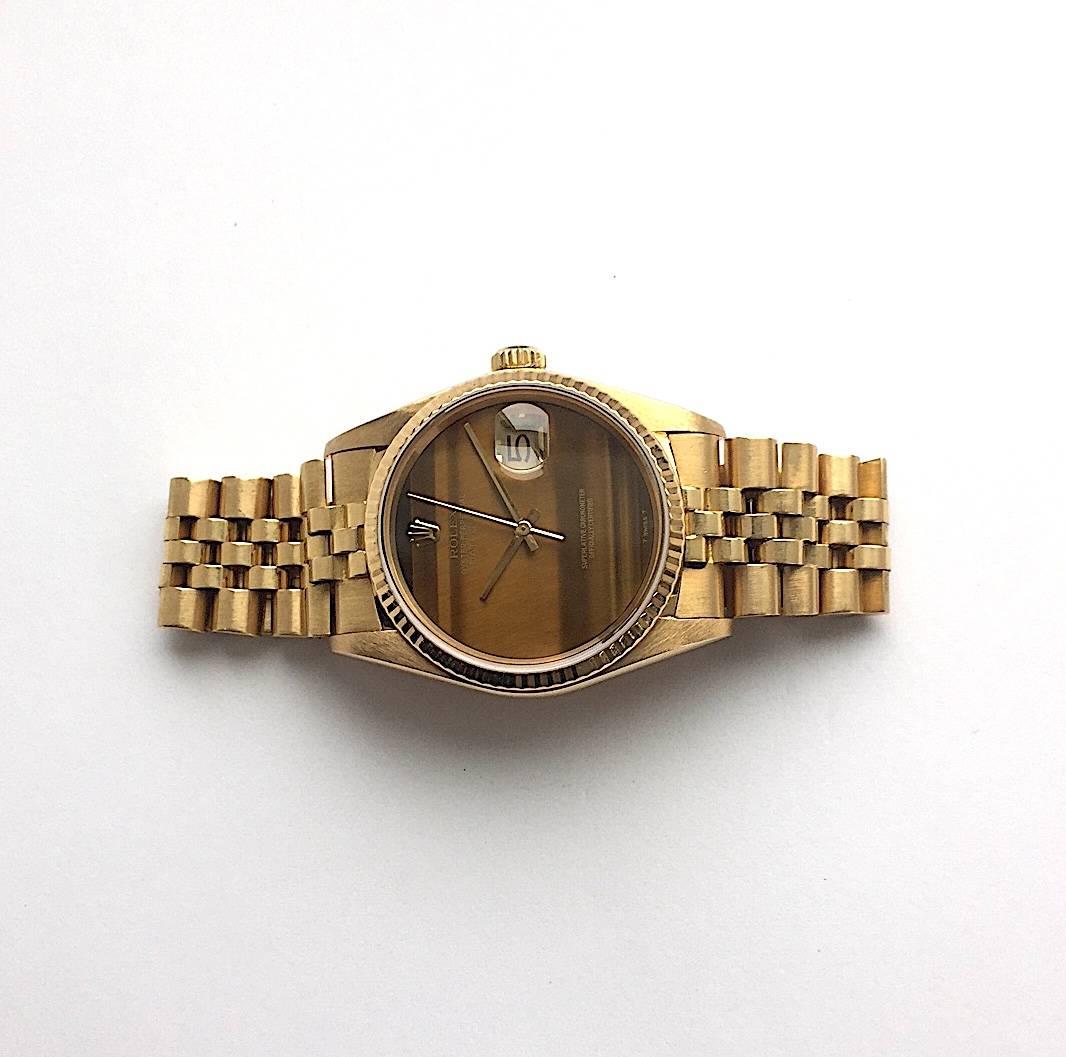 Rolex Yellow Gold Tiger's Eye Dial Datejust Automatic Wristwatch, 1980s 4