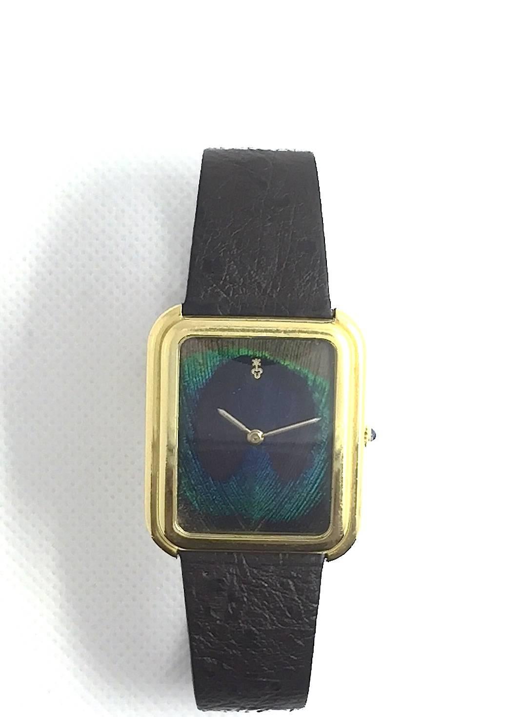Corum Yellow Gold Peacock Feather Manual Wind Wristwatch For Sale 1
