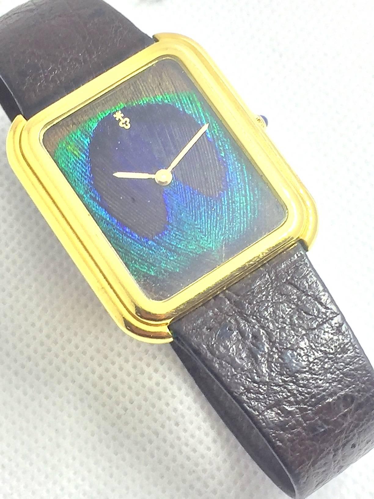 Corum Yellow Gold Peacock Feather Manual Wind Wristwatch For Sale 2