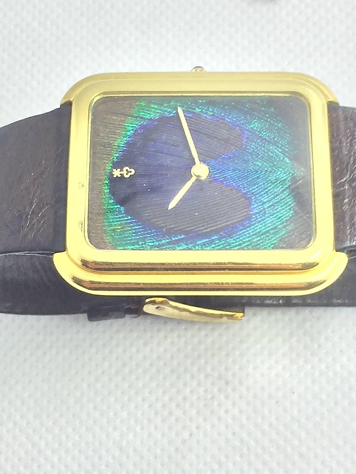 Corum Yellow Gold Peacock Feather Manual Wind Wristwatch For Sale 3